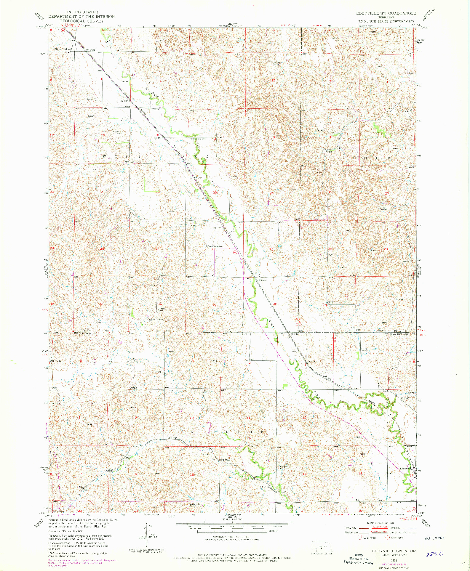 USGS 1:24000-SCALE QUADRANGLE FOR EDDYVILLE SW, NE 1951