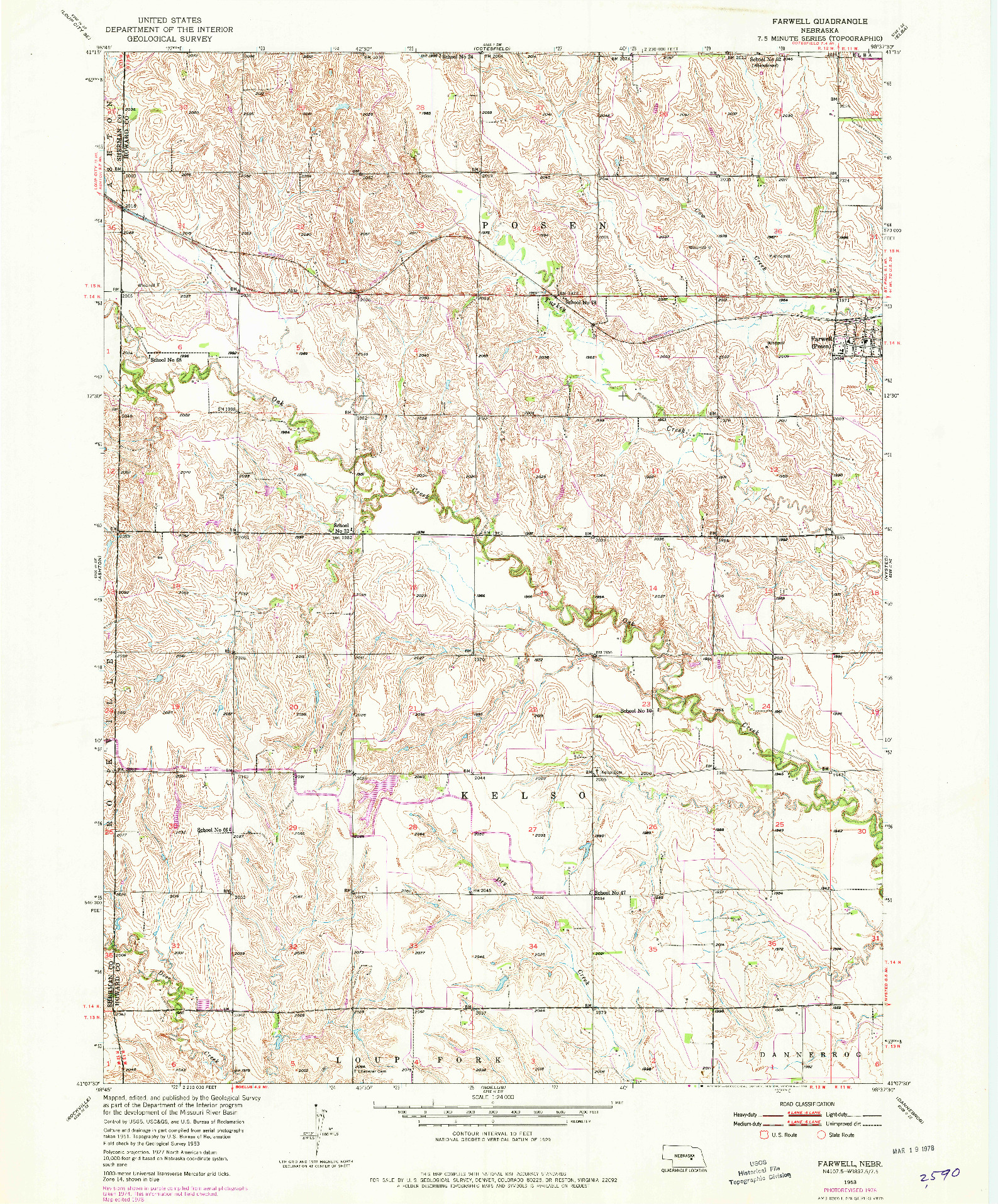 USGS 1:24000-SCALE QUADRANGLE FOR FARWELL, NE 1953