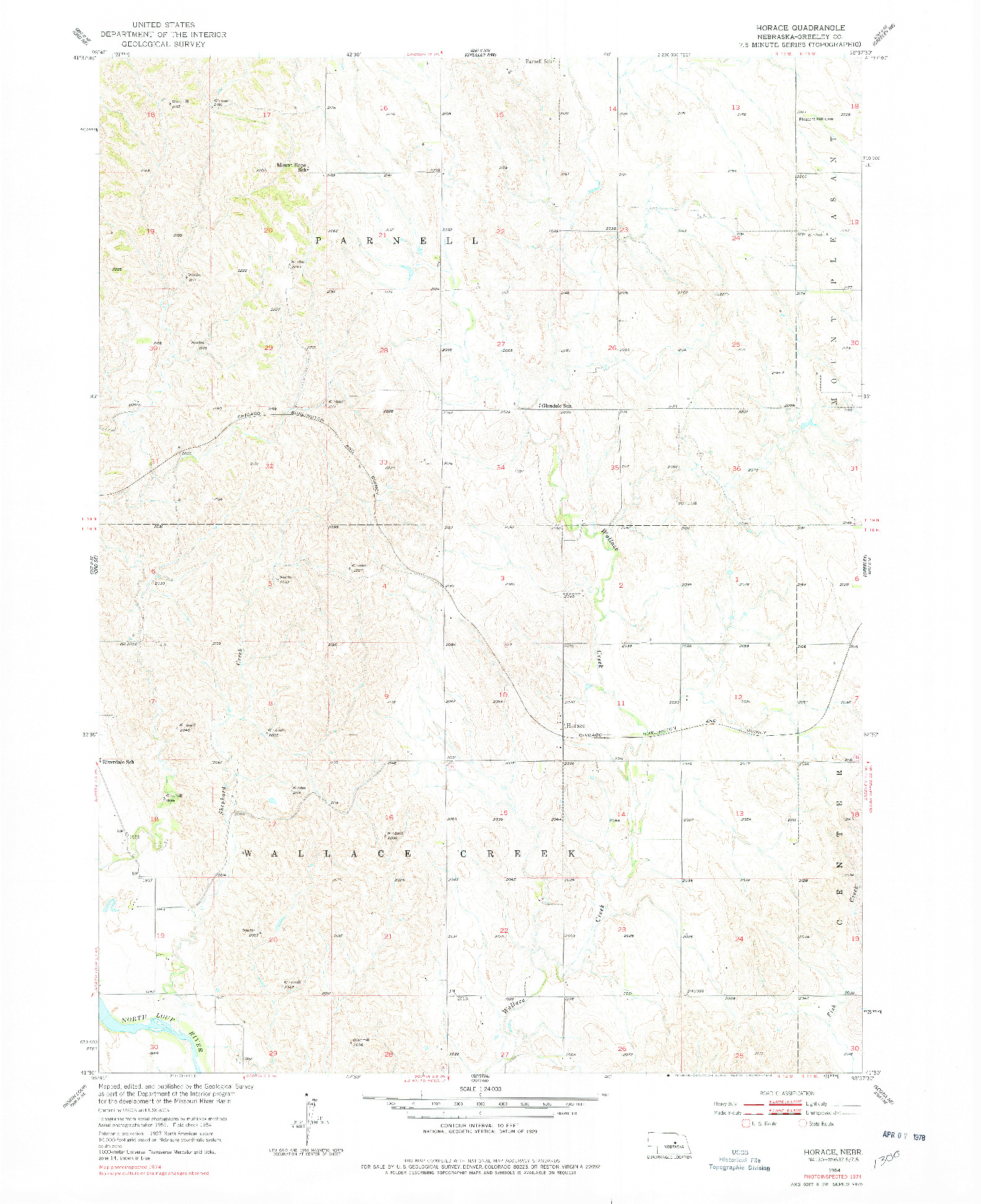 USGS 1:24000-SCALE QUADRANGLE FOR HORACE, NE 1954