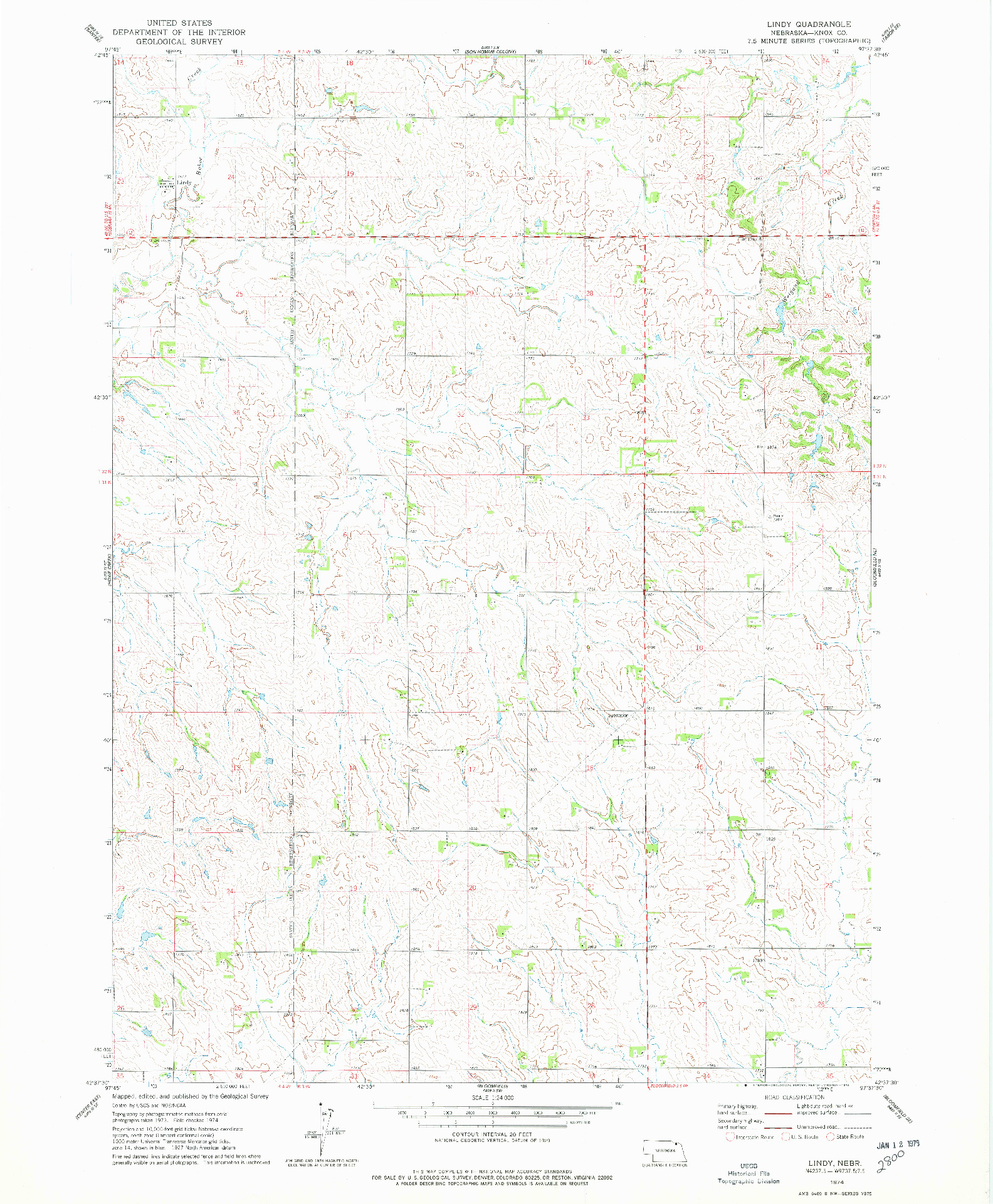 USGS 1:24000-SCALE QUADRANGLE FOR LINDY, NE 1974