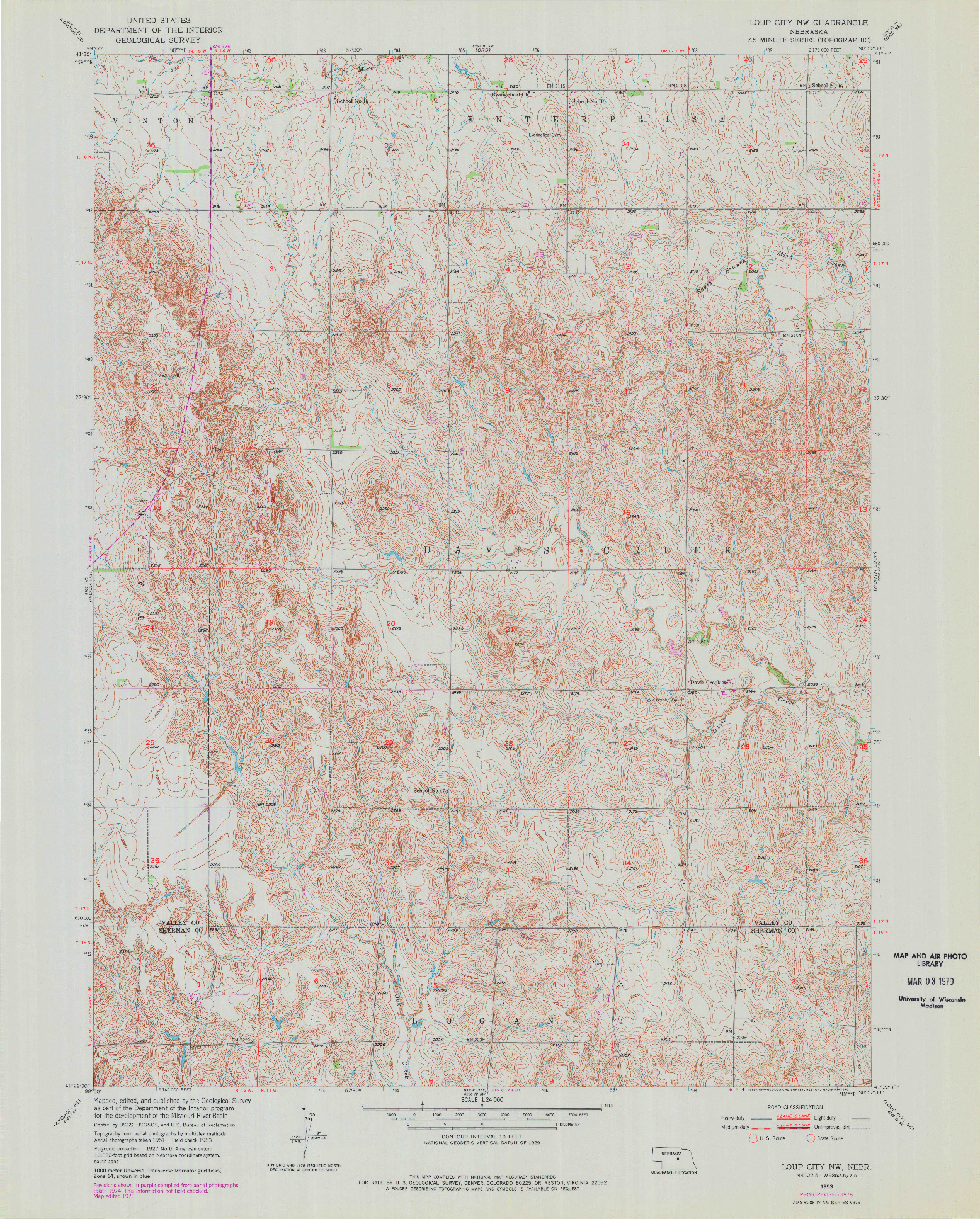 USGS 1:24000-SCALE QUADRANGLE FOR LOUP CITY NW, NE 1953