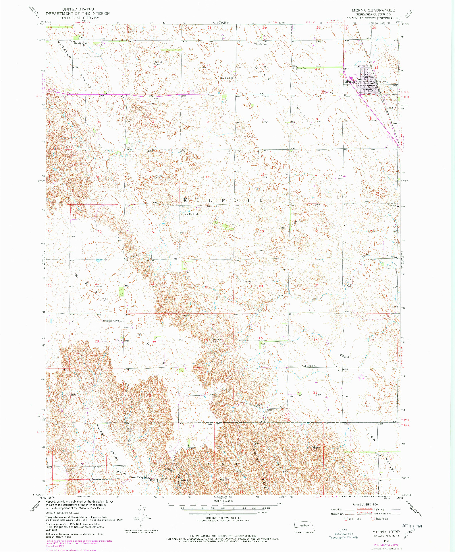 USGS 1:24000-SCALE QUADRANGLE FOR MERNA, NE 1951
