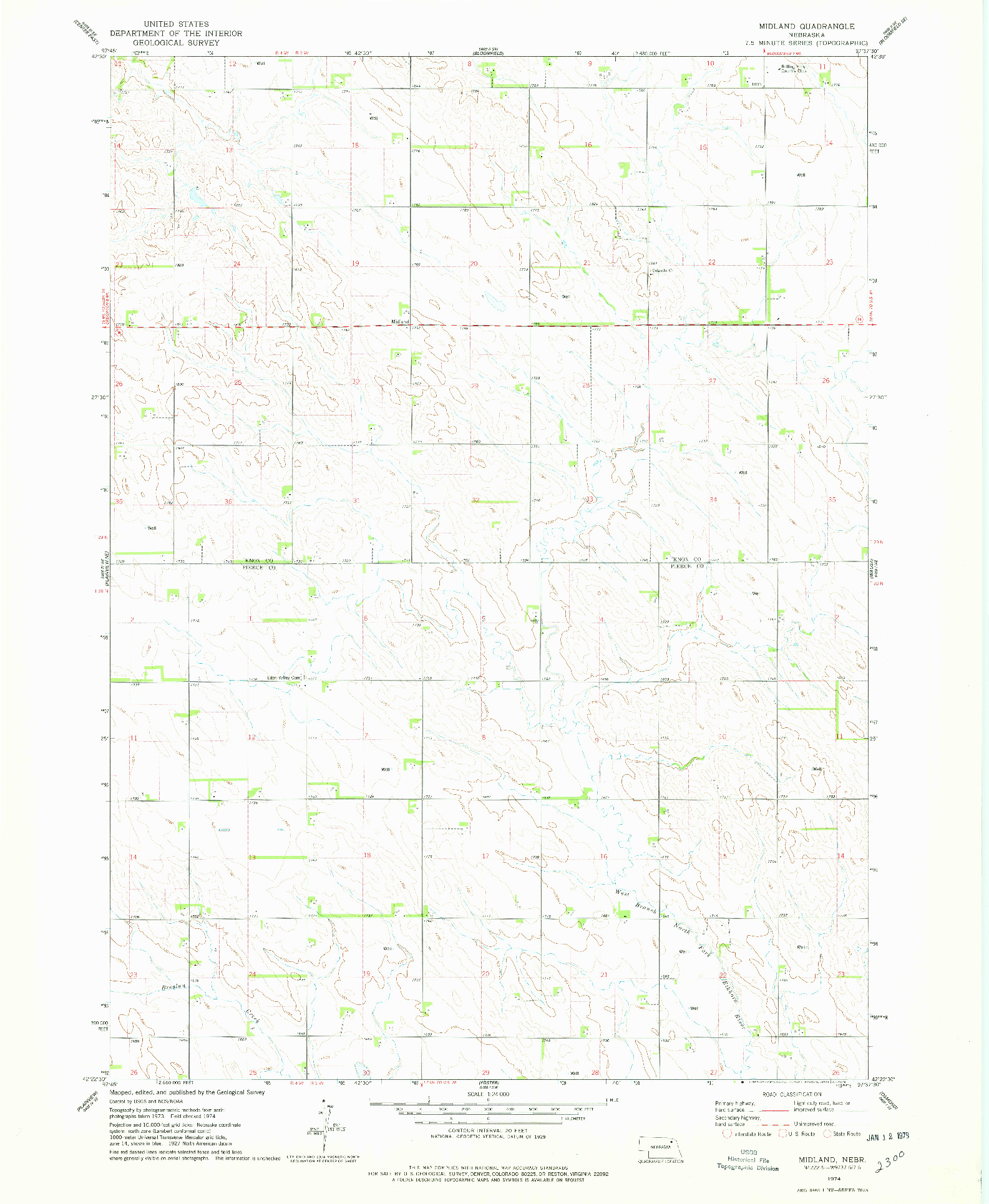 USGS 1:24000-SCALE QUADRANGLE FOR MIDLAND, NE 1974