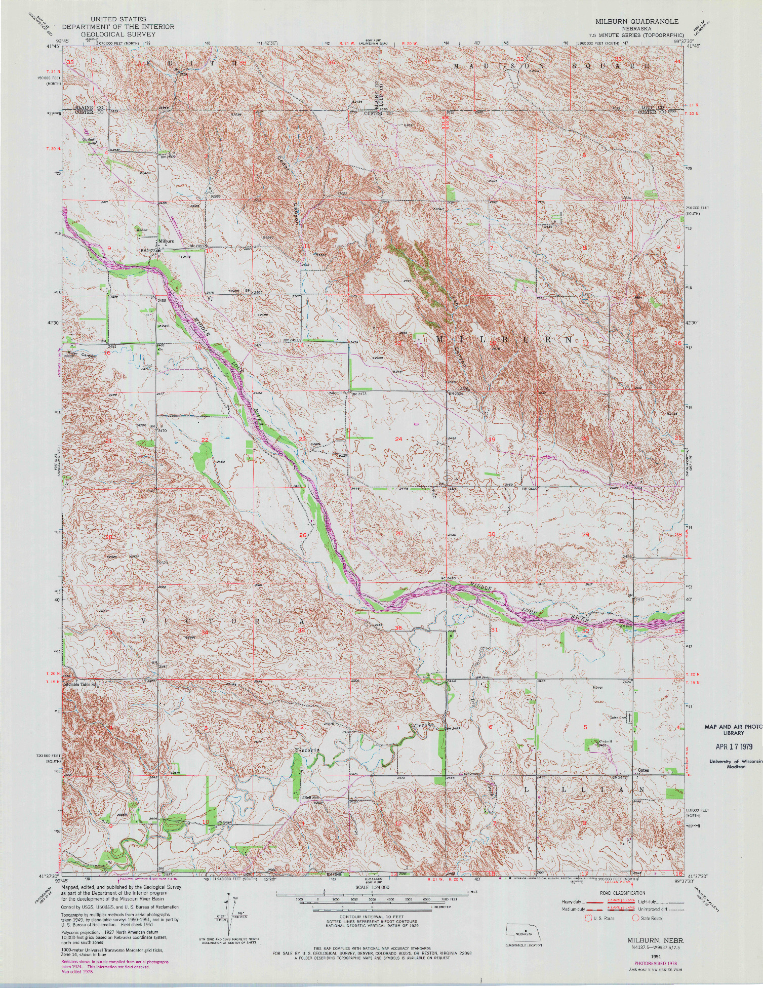USGS 1:24000-SCALE QUADRANGLE FOR MILBURN, NE 1951