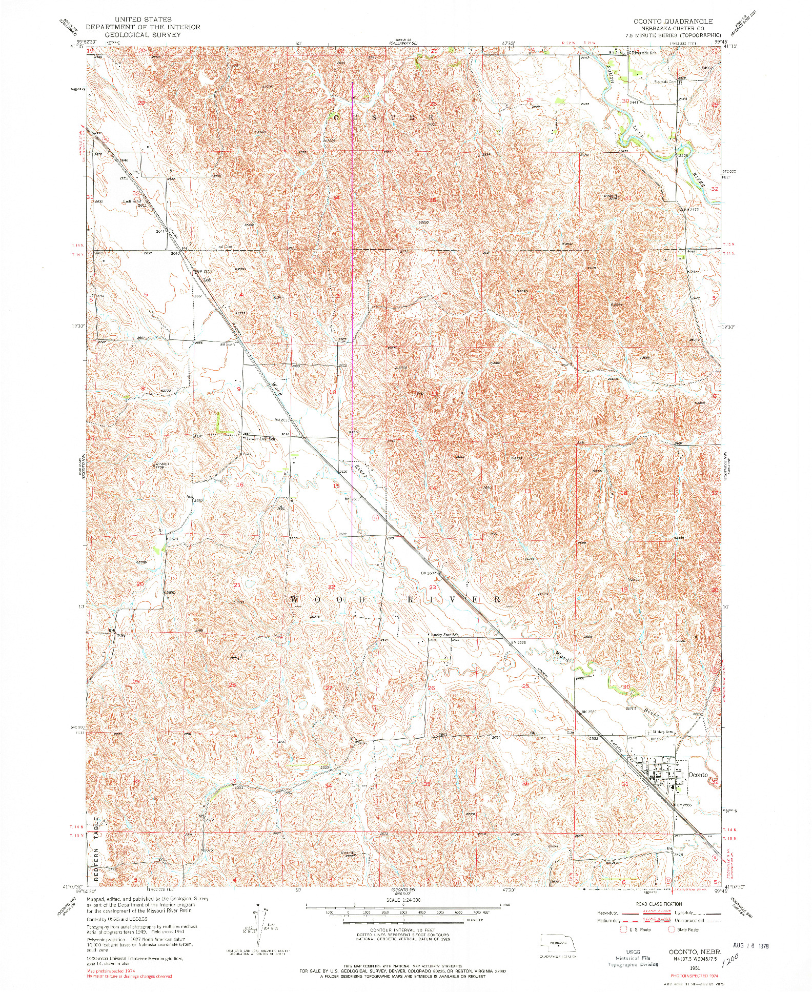 USGS 1:24000-SCALE QUADRANGLE FOR OCONTO, NE 1951