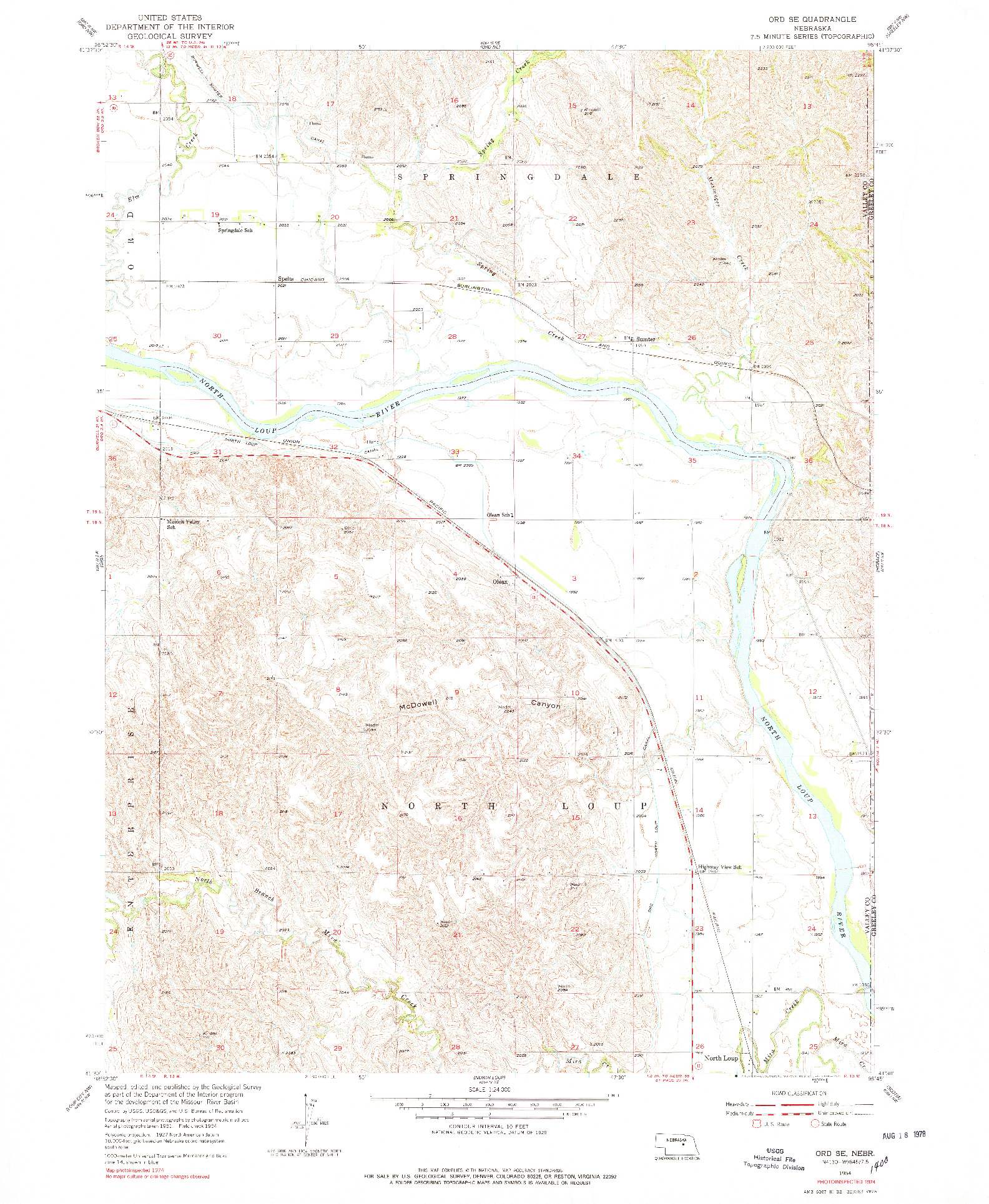 USGS 1:24000-SCALE QUADRANGLE FOR ORD SE, NE 1954