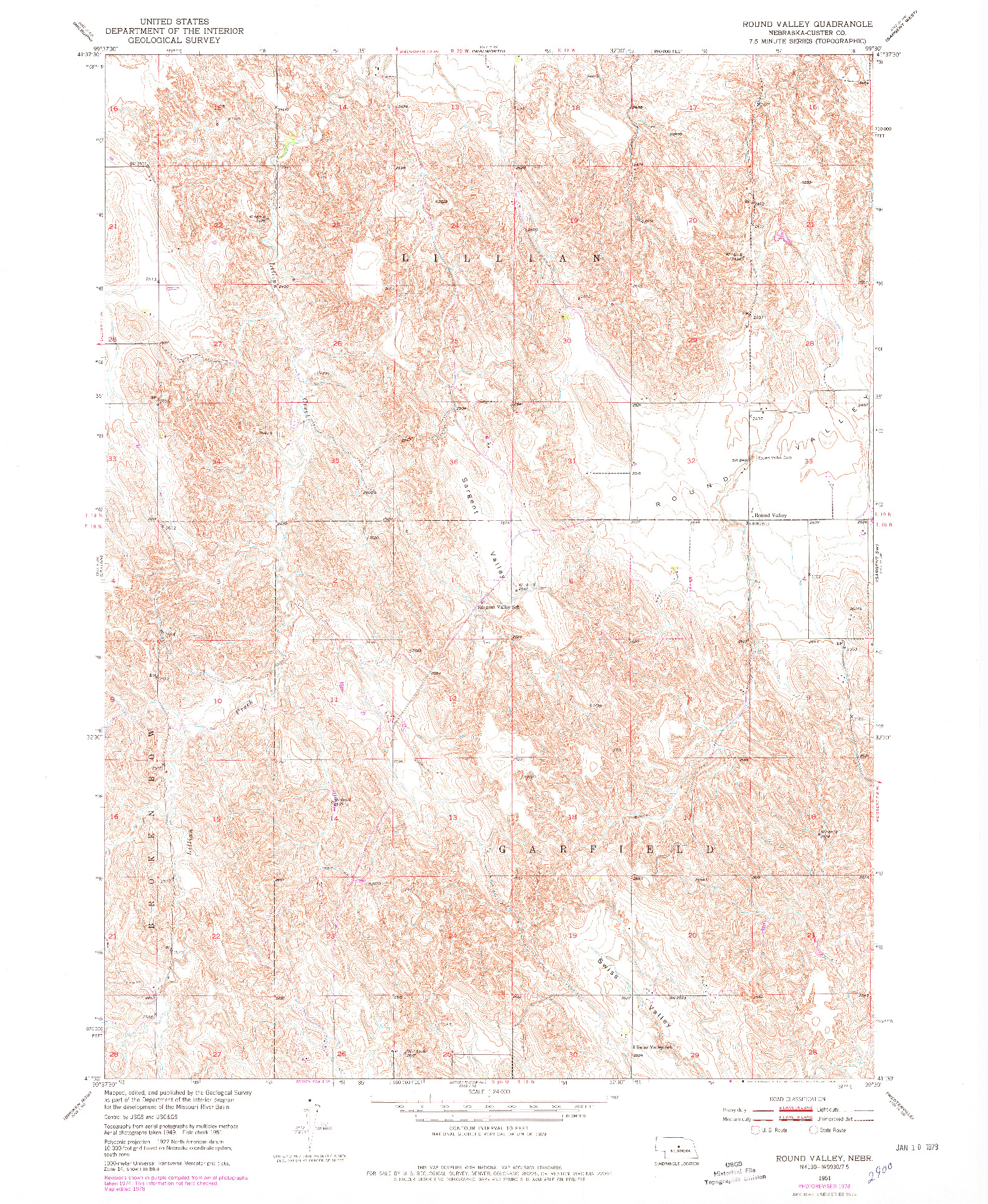 USGS 1:24000-SCALE QUADRANGLE FOR ROUND VALLEY, NE 1951