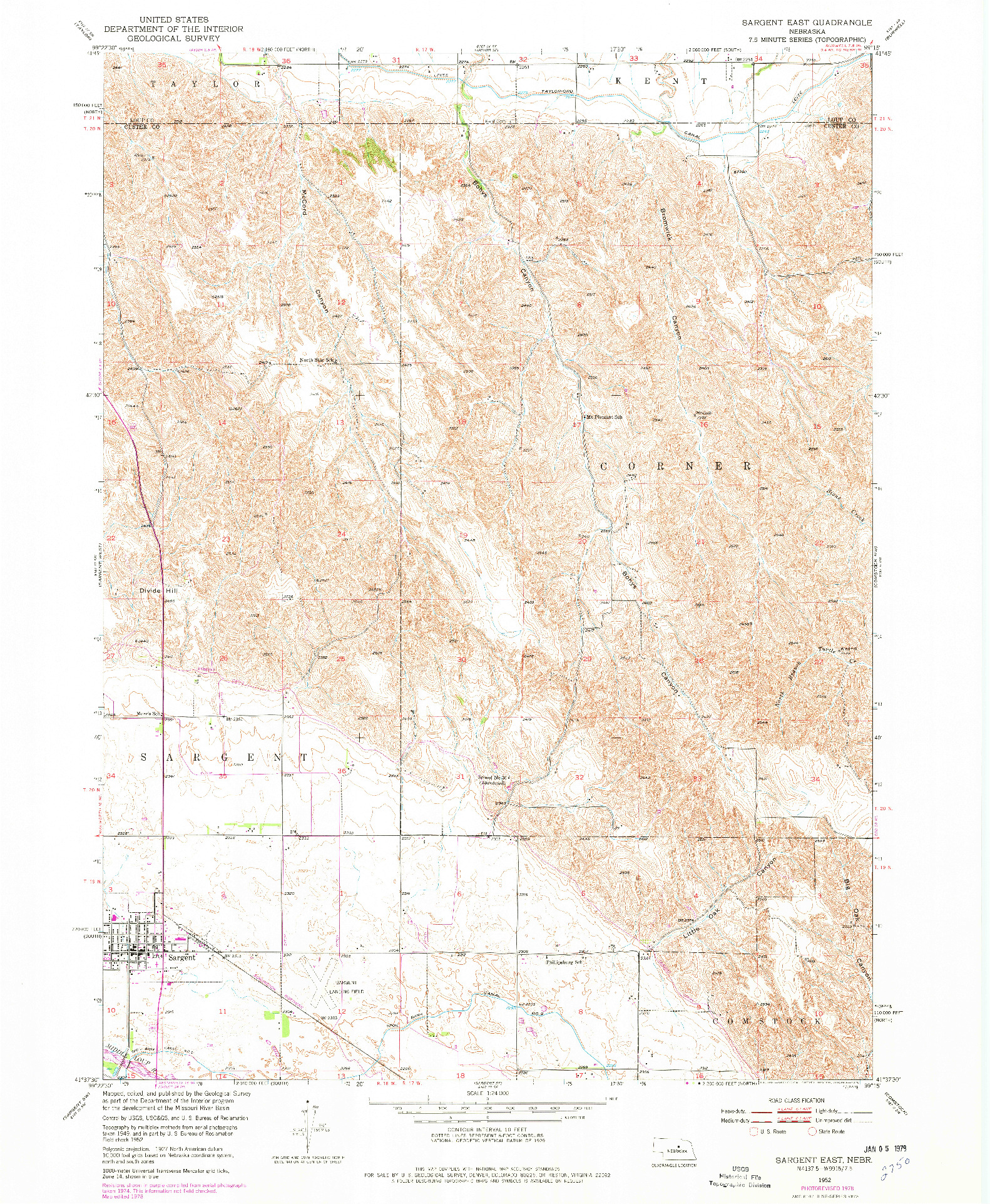 USGS 1:24000-SCALE QUADRANGLE FOR SARGENT EAST, NE 1952