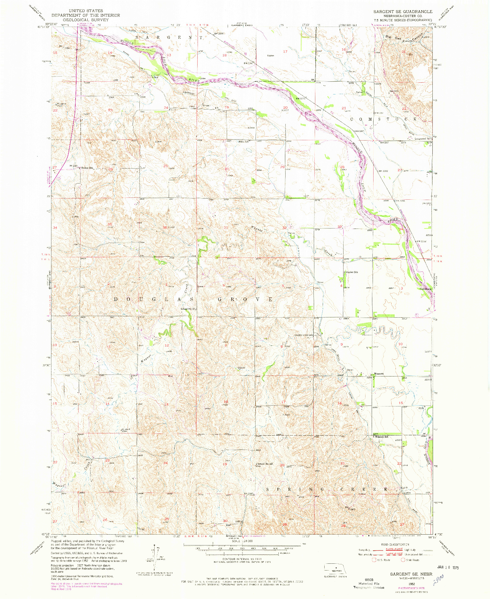 USGS 1:24000-SCALE QUADRANGLE FOR SARGENT SE, NE 1952