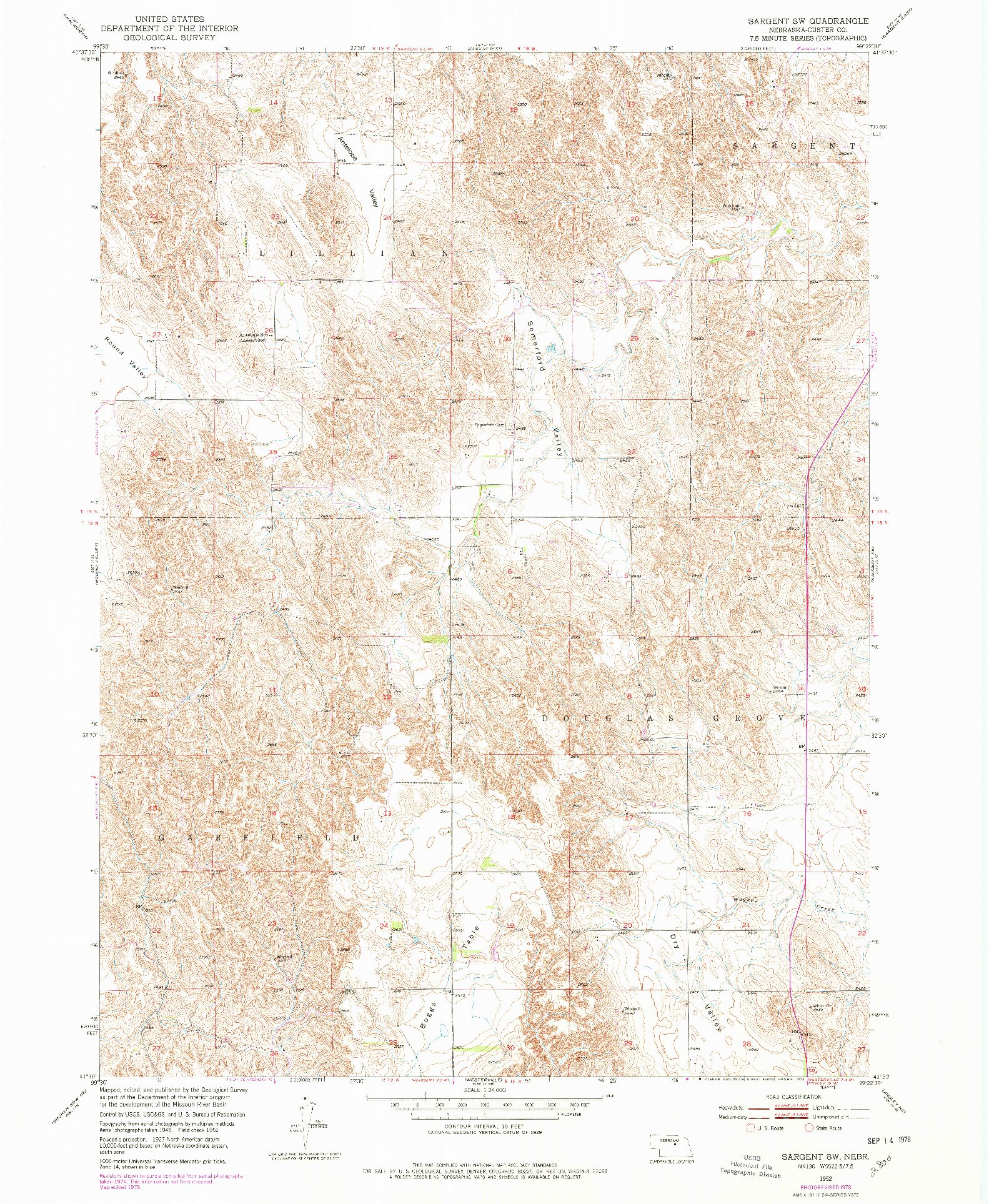 USGS 1:24000-SCALE QUADRANGLE FOR SARGENT SW, NE 1952