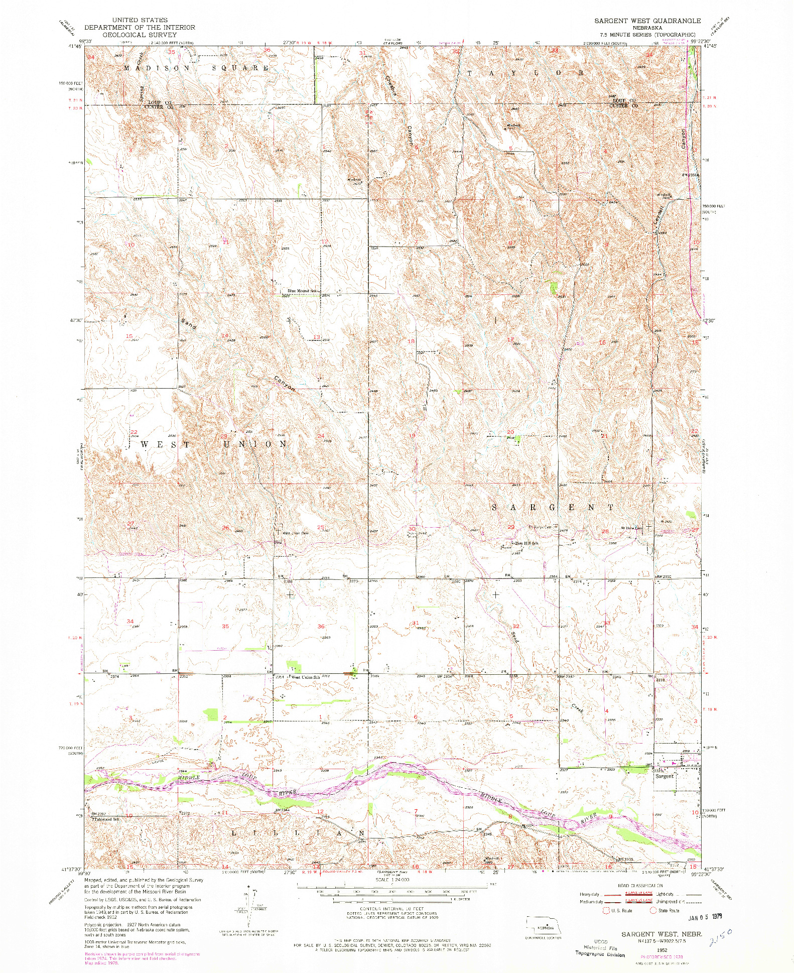 USGS 1:24000-SCALE QUADRANGLE FOR SARGENT WEST, NE 1952