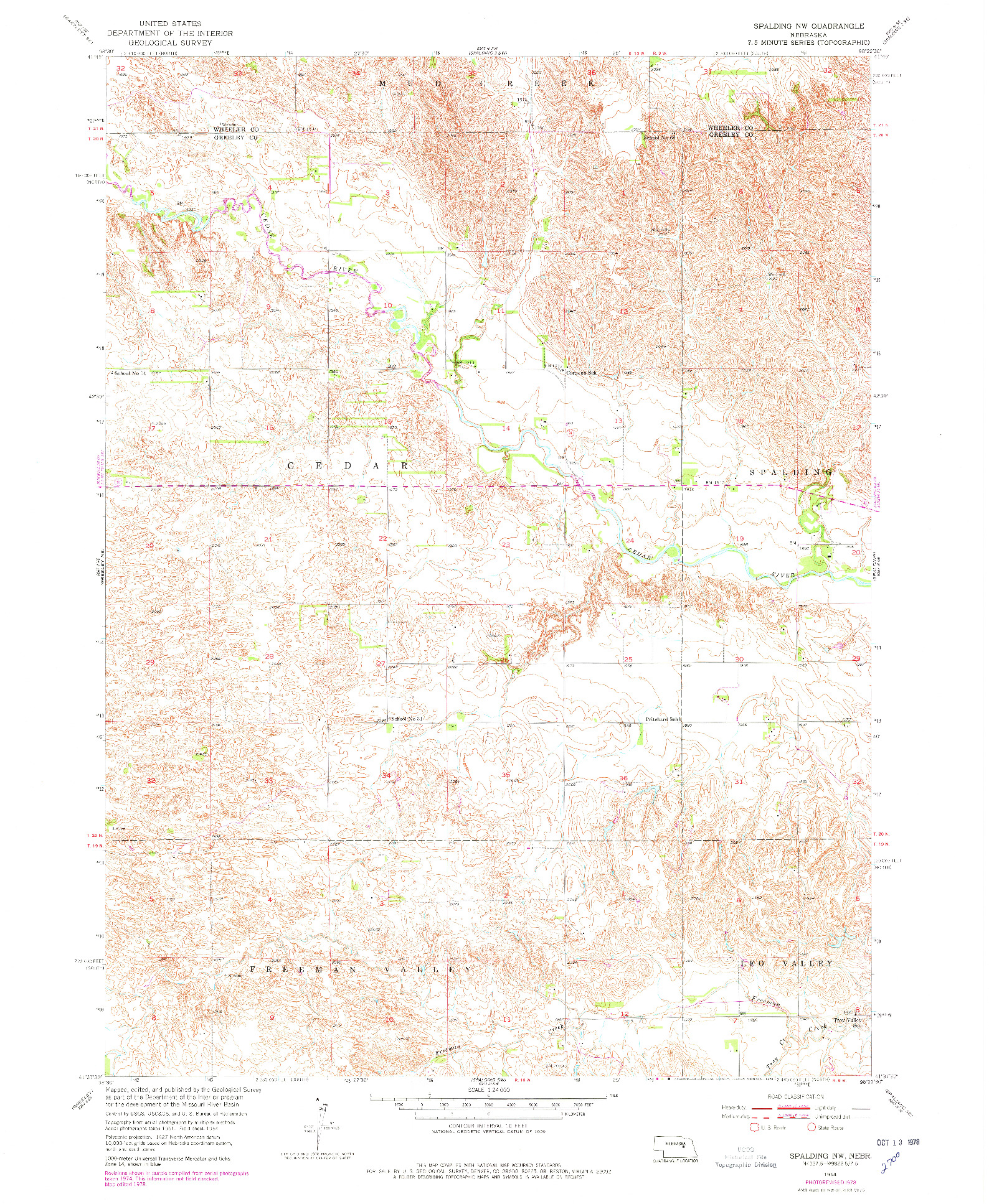 USGS 1:24000-SCALE QUADRANGLE FOR SPALDING NW, NE 1954