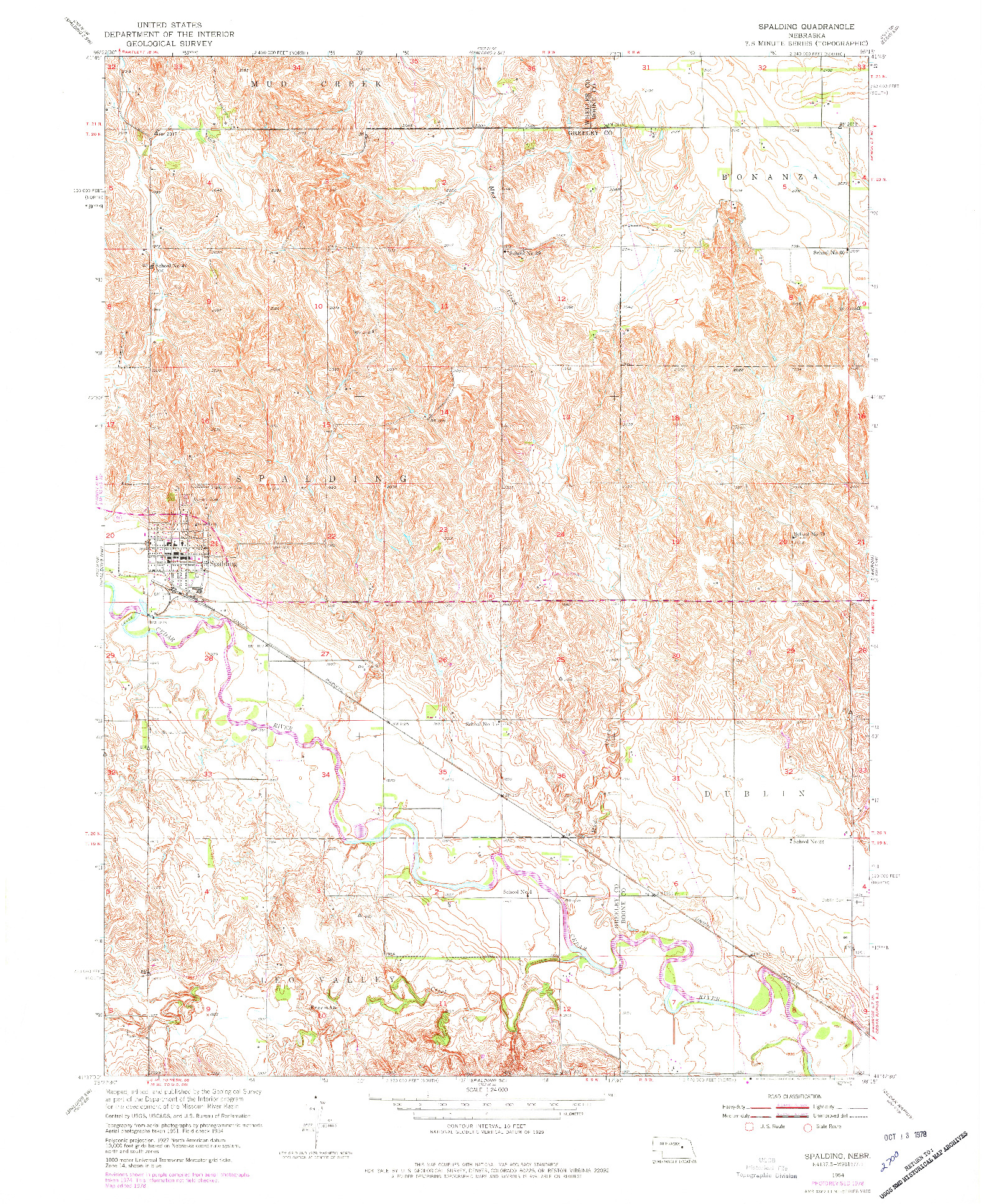 USGS 1:24000-SCALE QUADRANGLE FOR SPALDING, NE 1954