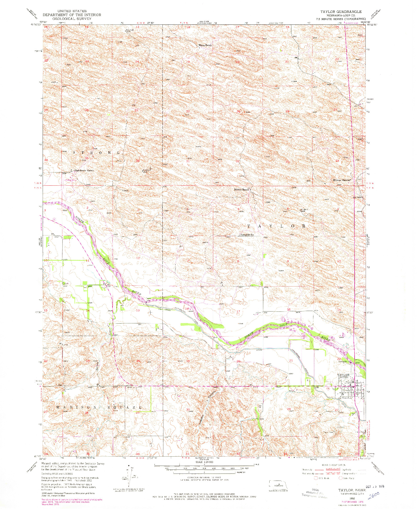 USGS 1:24000-SCALE QUADRANGLE FOR TAYLOR, NE 1952