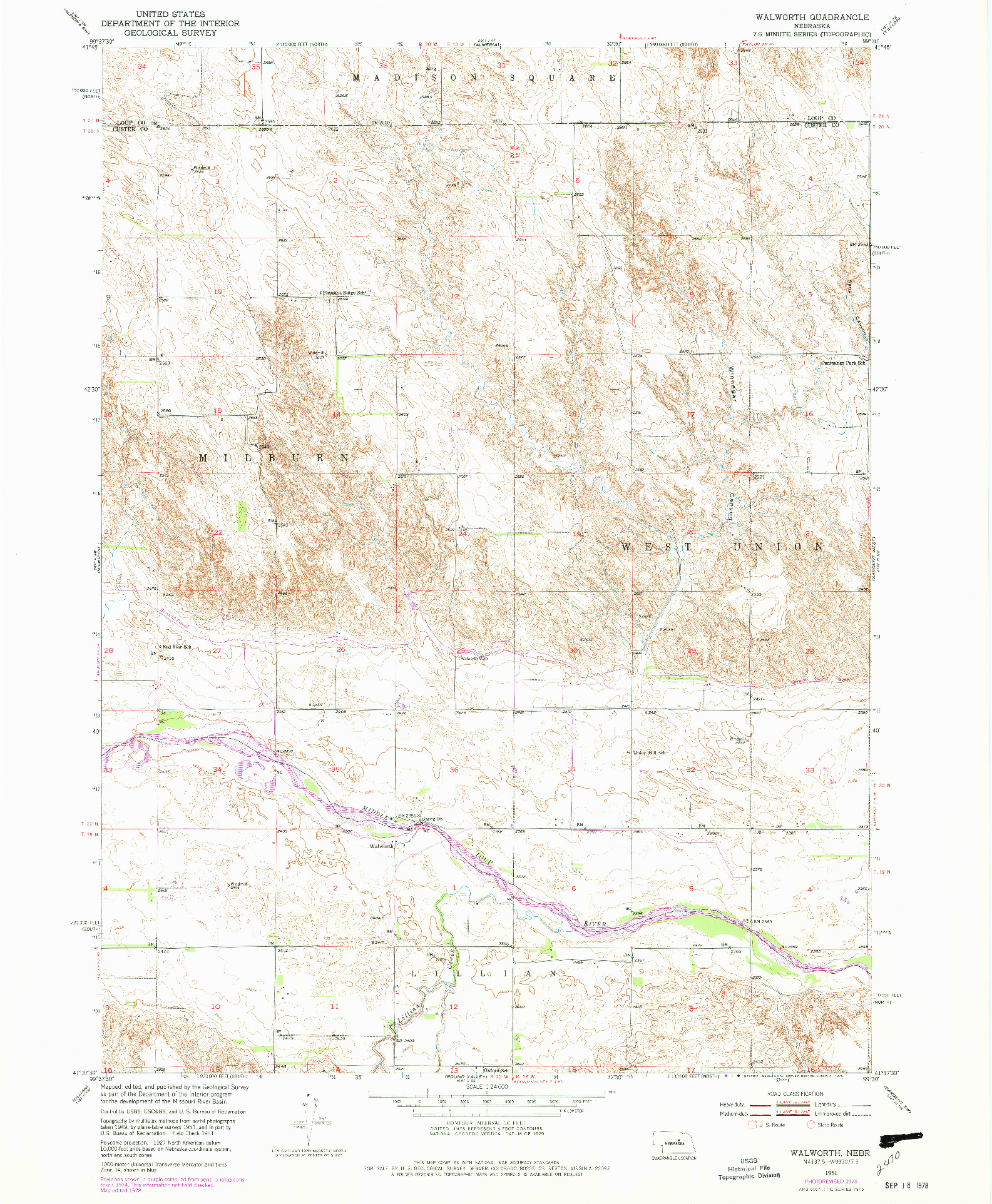 USGS 1:24000-SCALE QUADRANGLE FOR WALWORTH, NE 1951