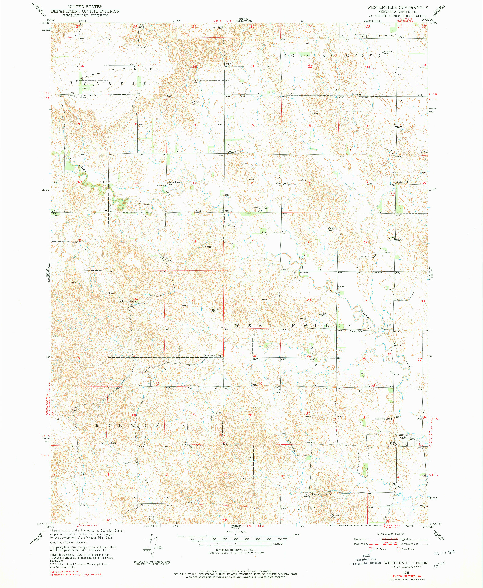 USGS 1:24000-SCALE QUADRANGLE FOR WESTERVILLE, NE 1974