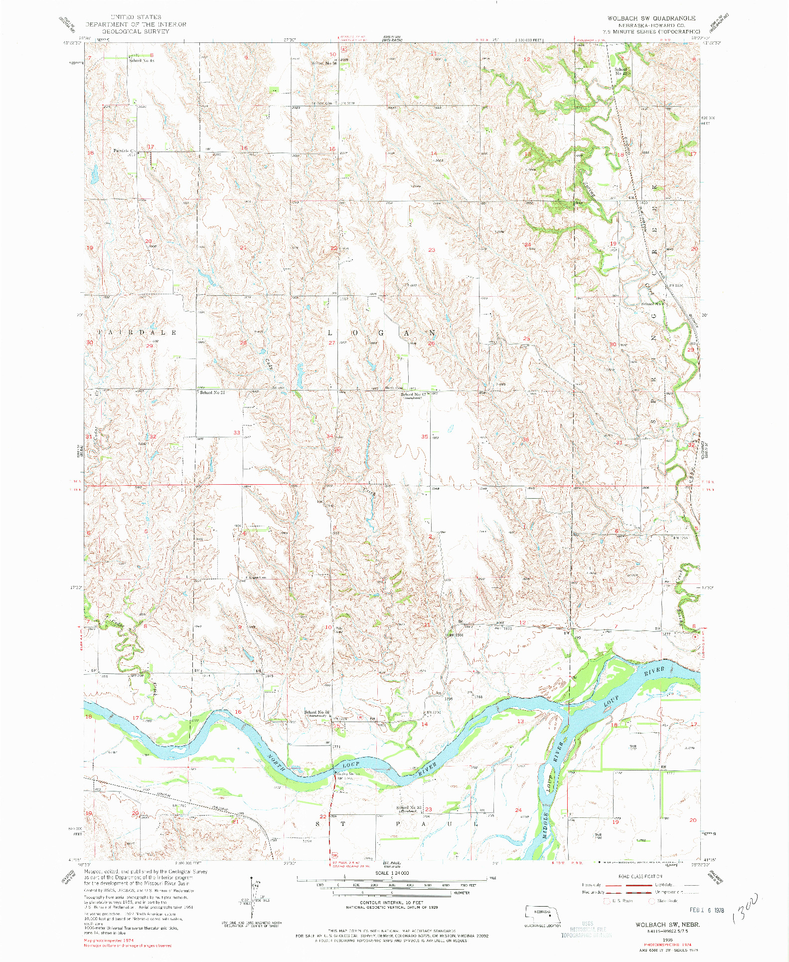 USGS 1:24000-SCALE QUADRANGLE FOR WOLBACH SW, NE 1955