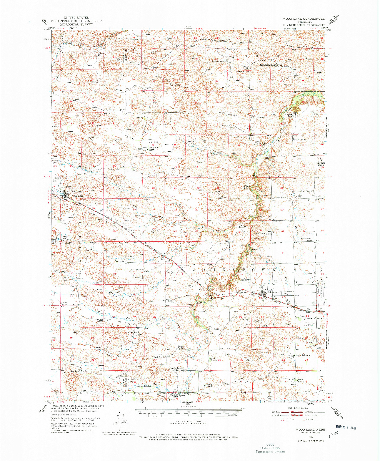 USGS 1:62500-SCALE QUADRANGLE FOR WOOD LAKE, NE 1950