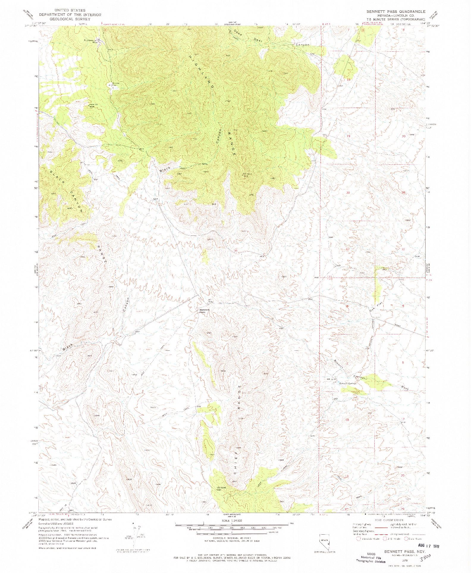 USGS 1:24000-SCALE QUADRANGLE FOR BENNETT PASS, NV 1970