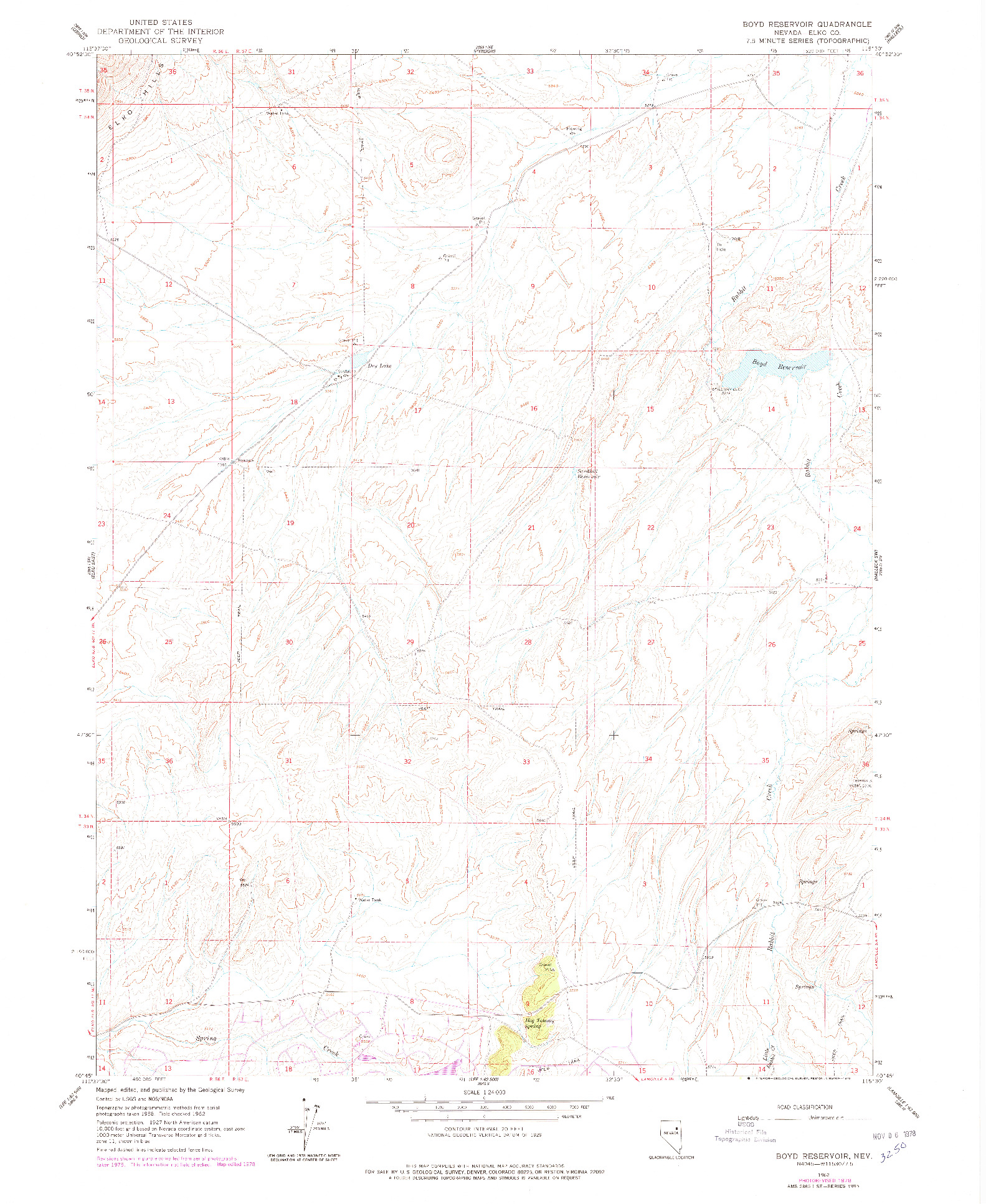 USGS 1:24000-SCALE QUADRANGLE FOR BOYD RESERVOIR, NV 1962