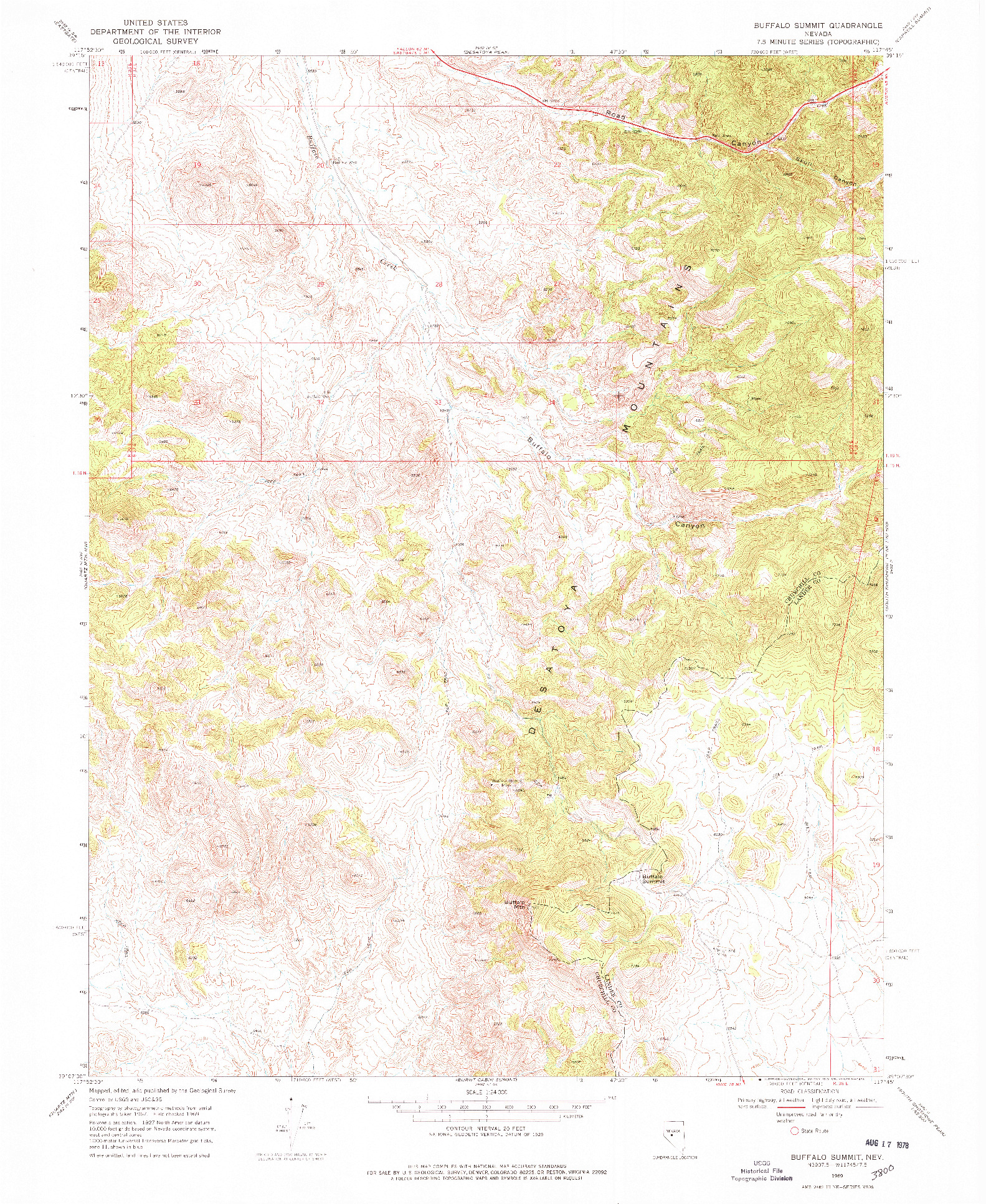 USGS 1:24000-SCALE QUADRANGLE FOR BUFFALO SUMMIT, NV 1969