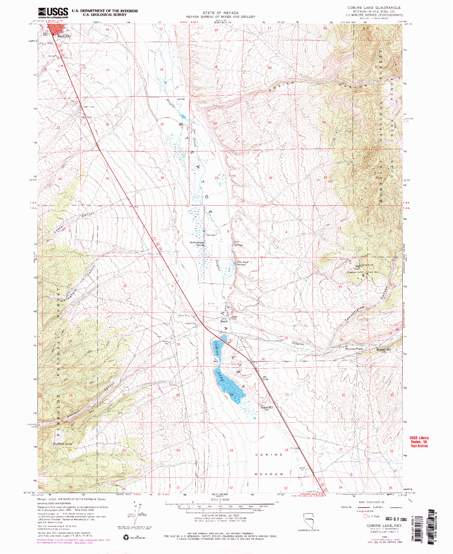 USGS 1:24000-SCALE QUADRANGLE FOR COMINS LAKE, NV 1958