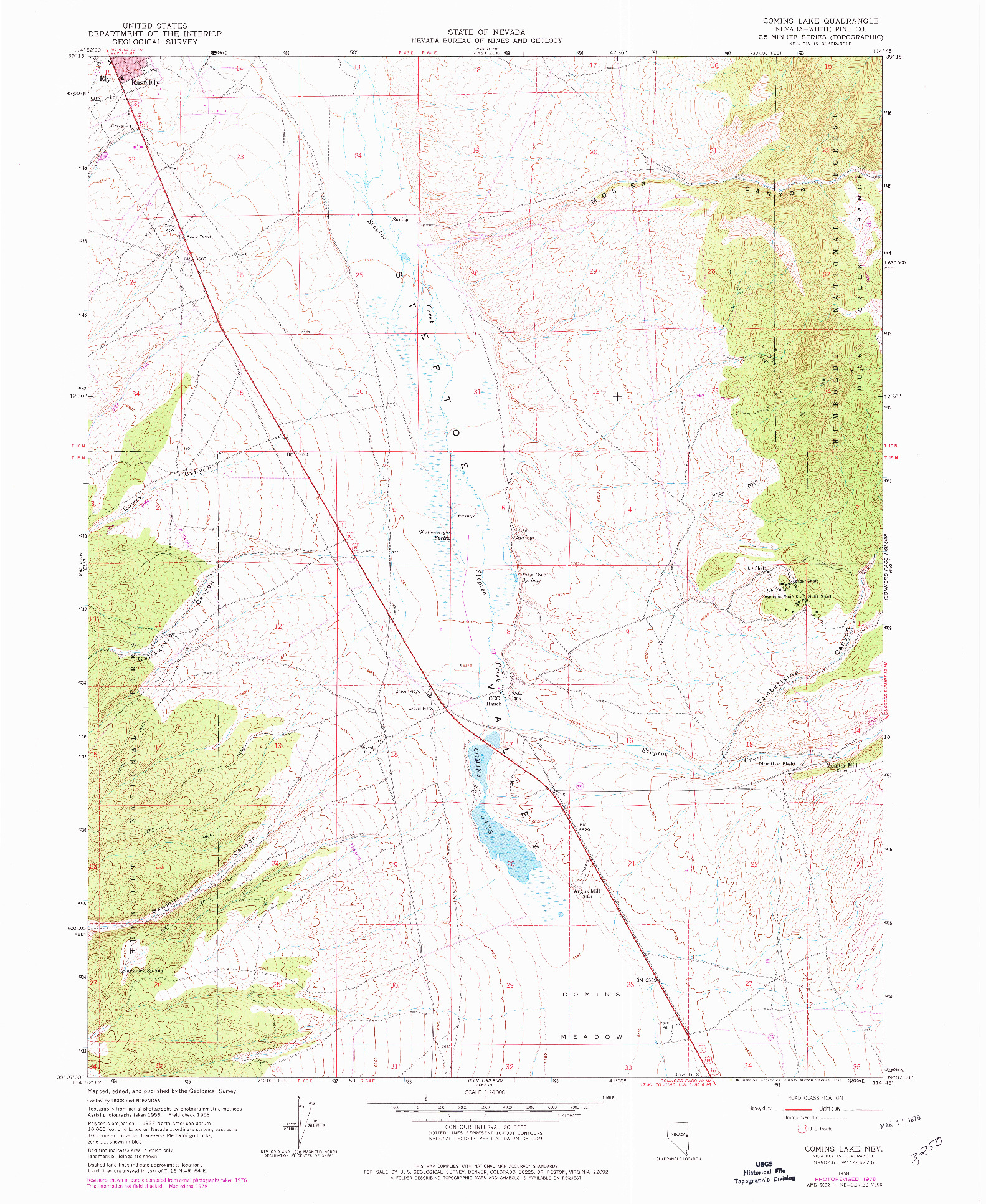 USGS 1:24000-SCALE QUADRANGLE FOR COMINS LAKE, NV 1958