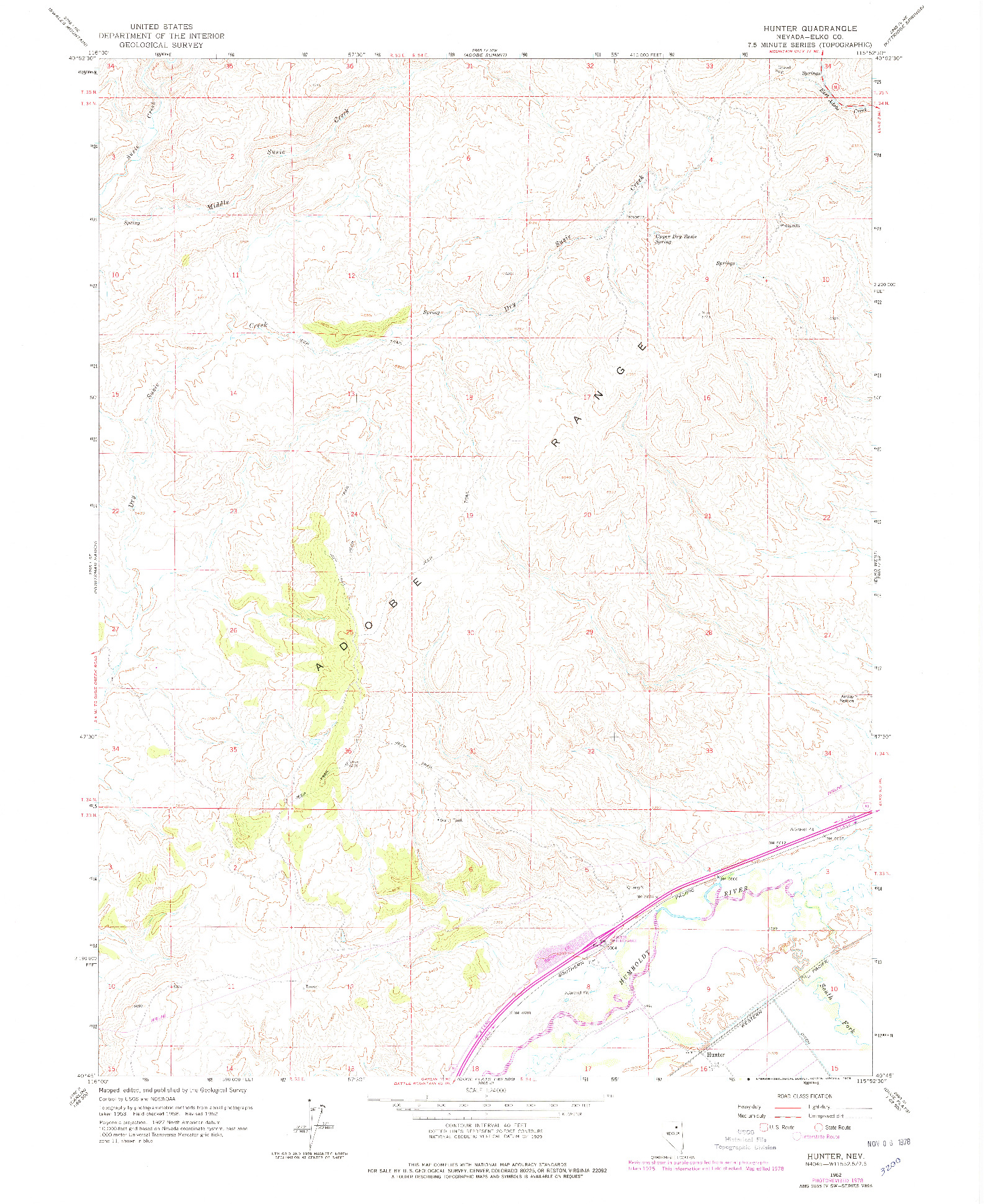 USGS 1:24000-SCALE QUADRANGLE FOR HUNTER, NV 1978