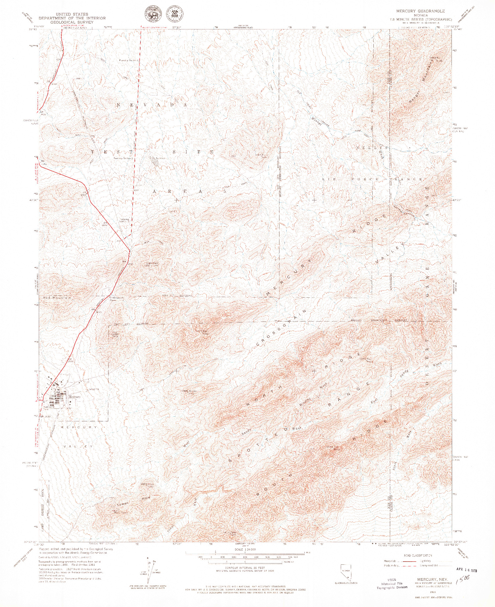 USGS 1:24000-SCALE QUADRANGLE FOR MERCURY, NV 1961