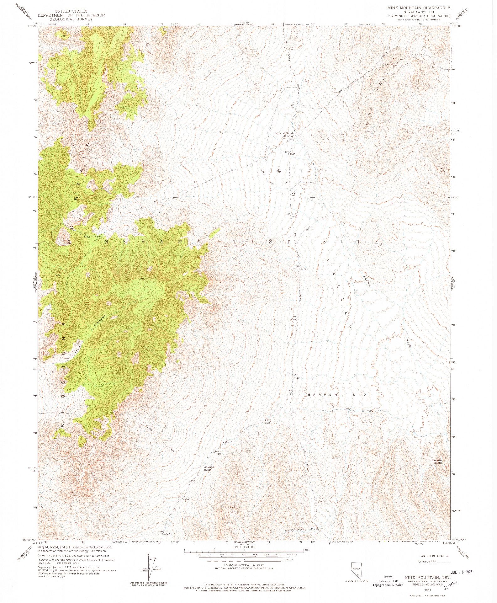 USGS 1:24000-SCALE QUADRANGLE FOR MINE MOUNTAIN, NV 1961