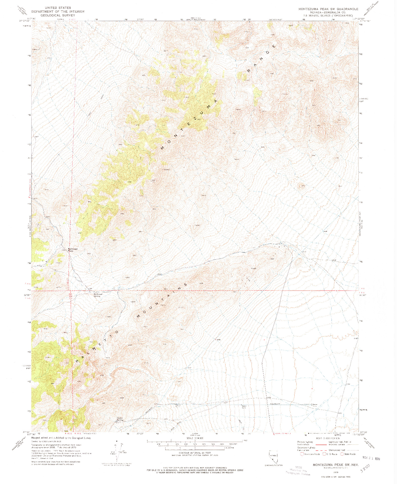 USGS 1:24000-SCALE QUADRANGLE FOR MONTEZUMA PEAK SW, NV 1970