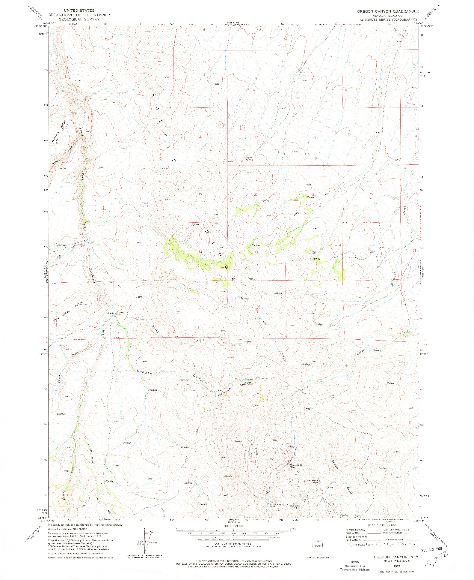USGS 1:24000-SCALE QUADRANGLE FOR OREGON CANYON, NV 1977