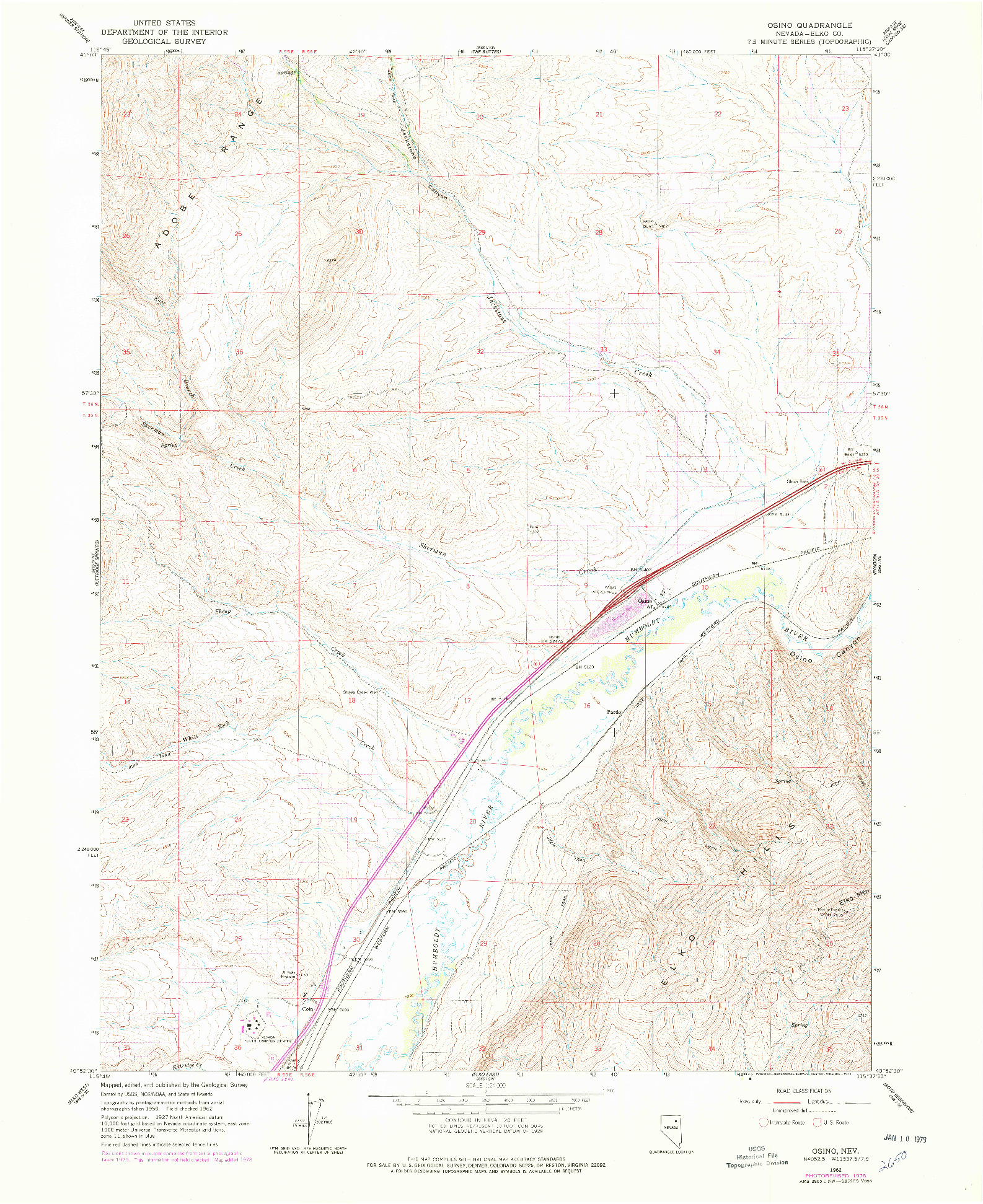 USGS 1:24000-SCALE QUADRANGLE FOR OSINO, NV 1962