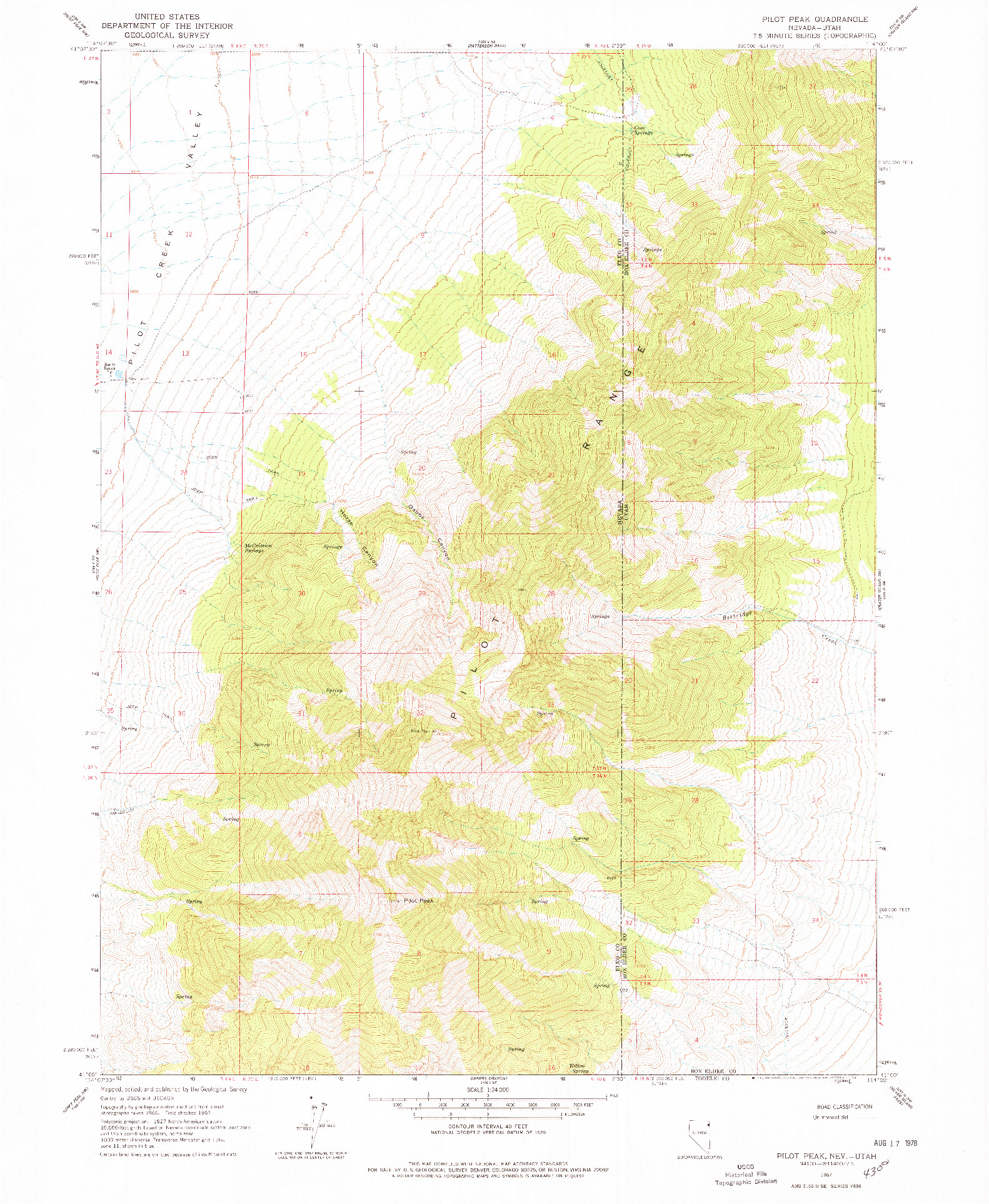 USGS 1:24000-SCALE QUADRANGLE FOR PILOT PEAK, NV 1967