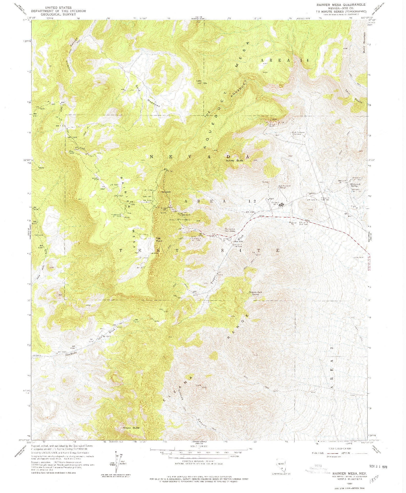 USGS 1:24000-SCALE QUADRANGLE FOR RAINIER MESA, NV 1961