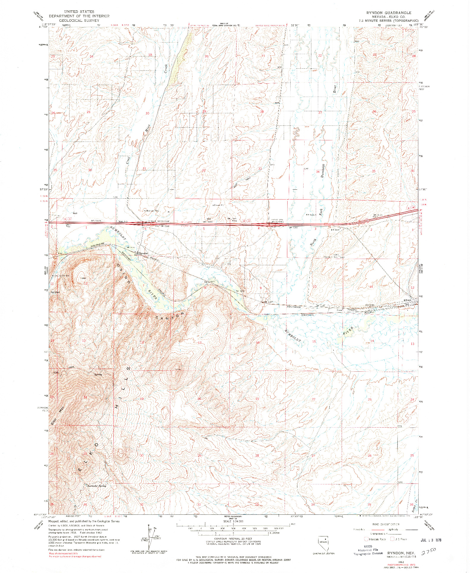 USGS 1:24000-SCALE QUADRANGLE FOR RYNDON, NV 1962