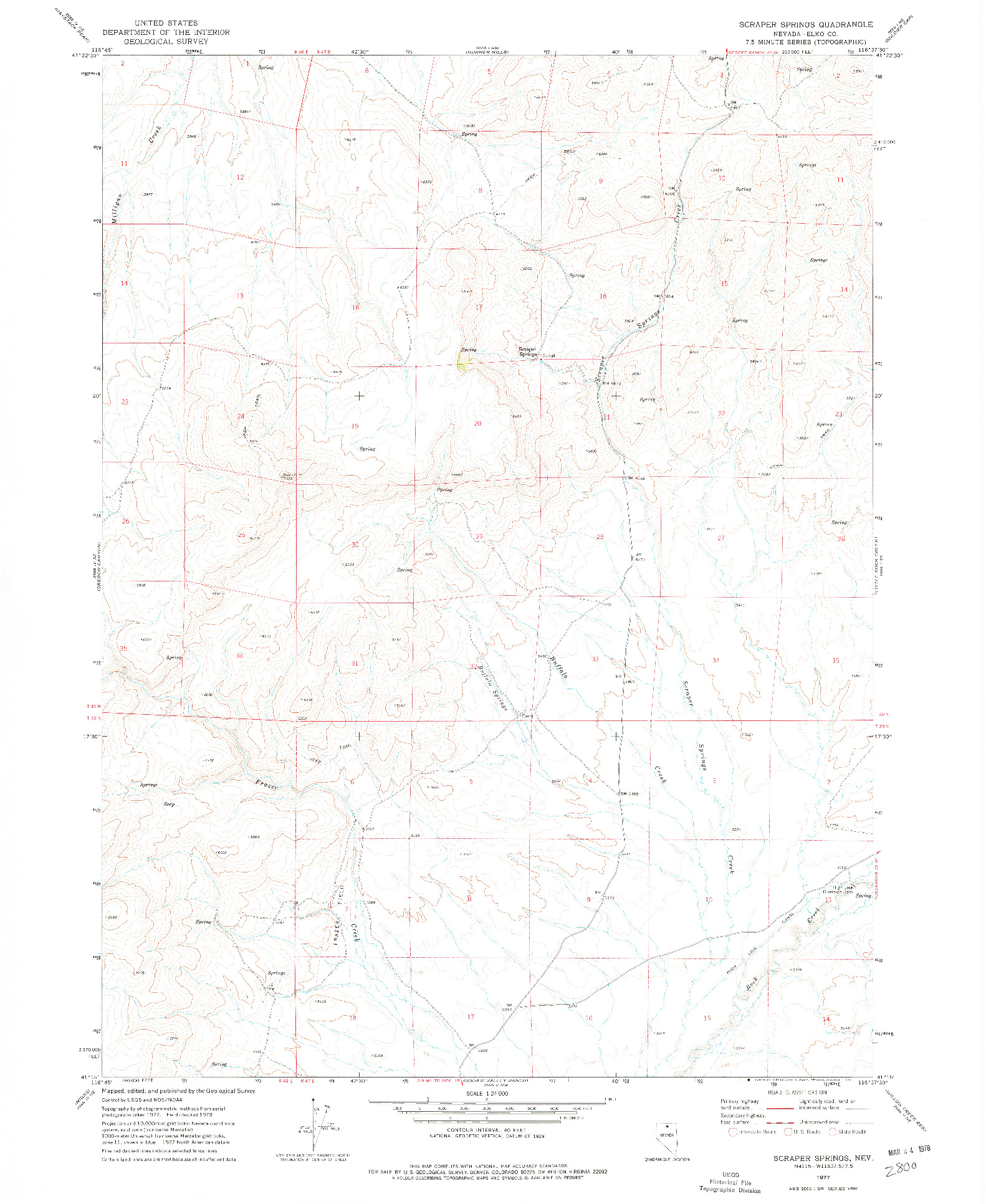 USGS 1:24000-SCALE QUADRANGLE FOR SCRAPER SPRINGS, NV 1977