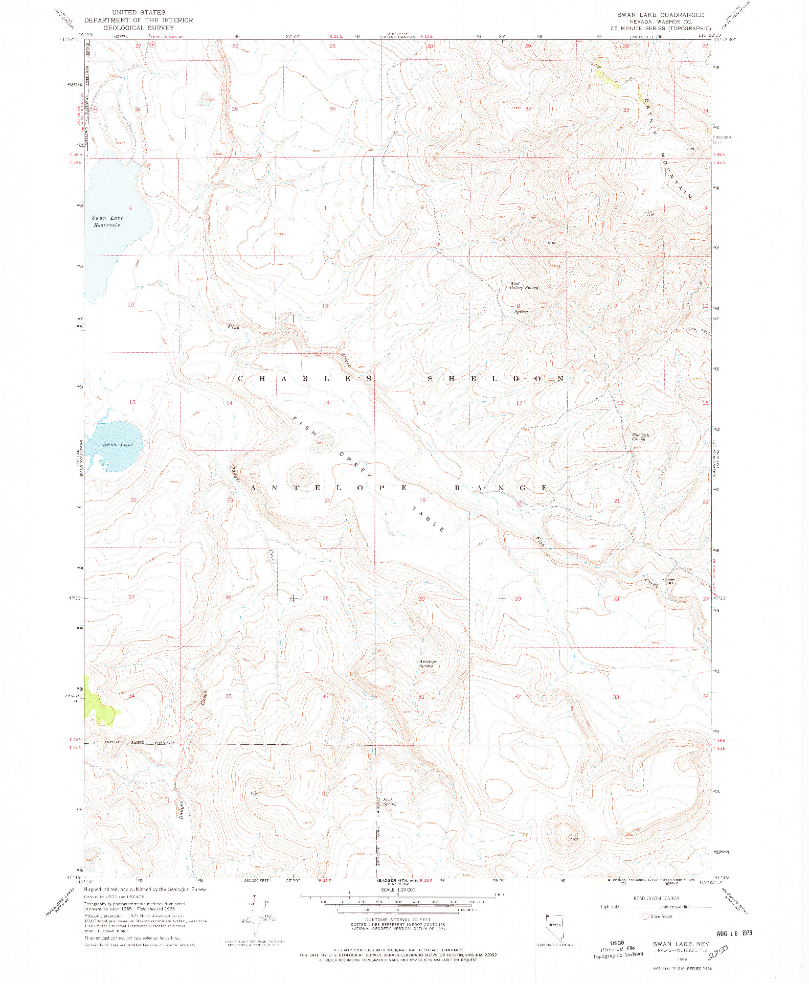 USGS 1:24000-SCALE QUADRANGLE FOR SWAN LAKE, NV 1966