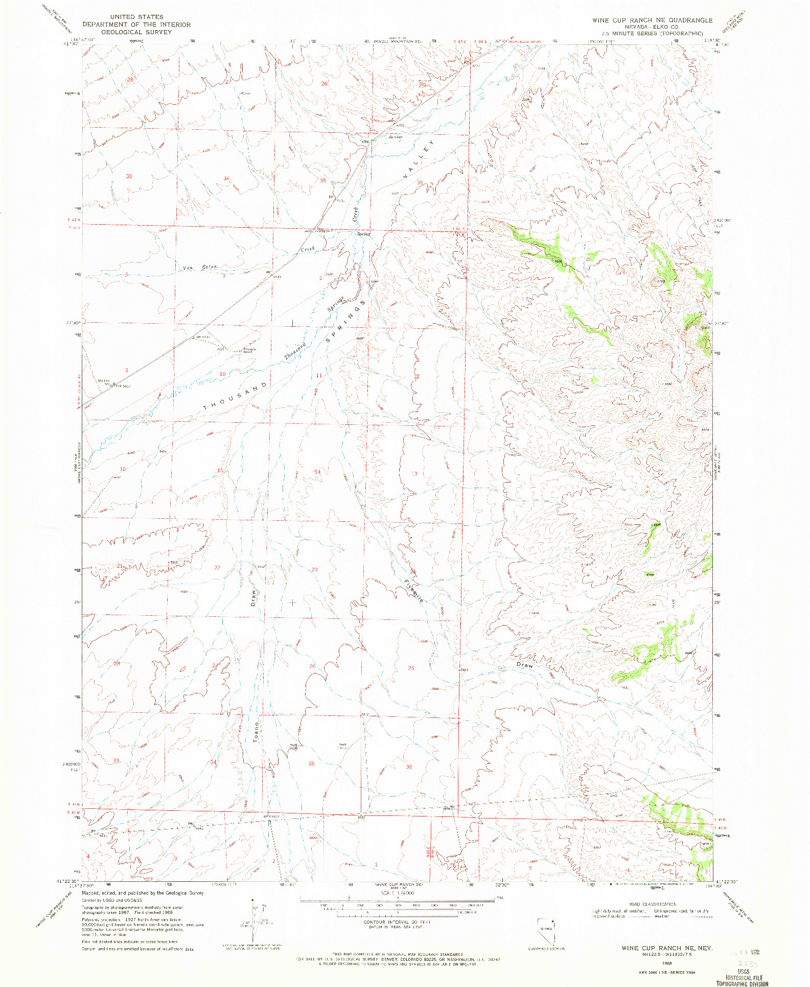 USGS 1:24000-SCALE QUADRANGLE FOR WINE CUP RANCH NE, NV 1968