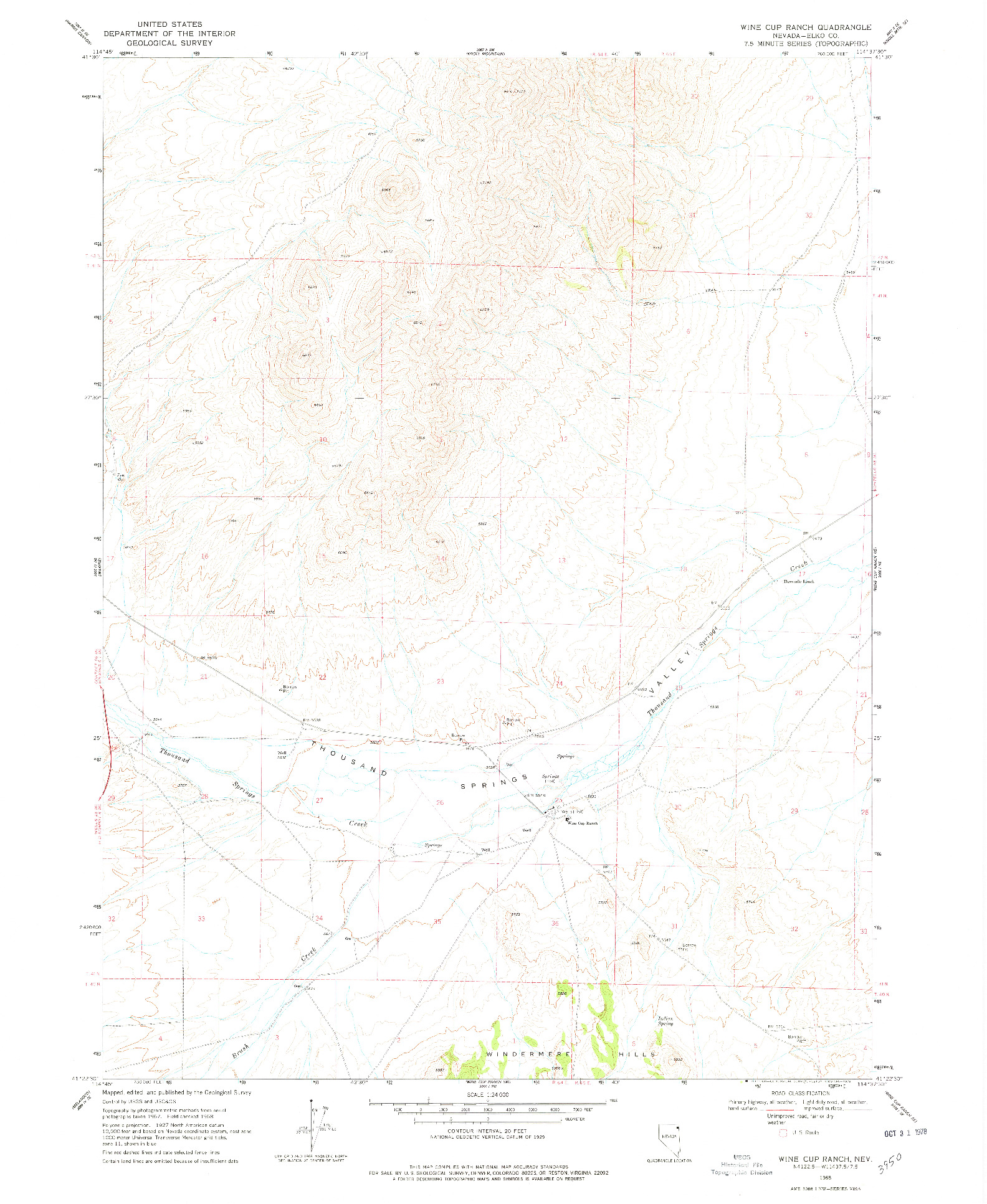 USGS 1:24000-SCALE QUADRANGLE FOR WINE CUP RANCH, NV 1968