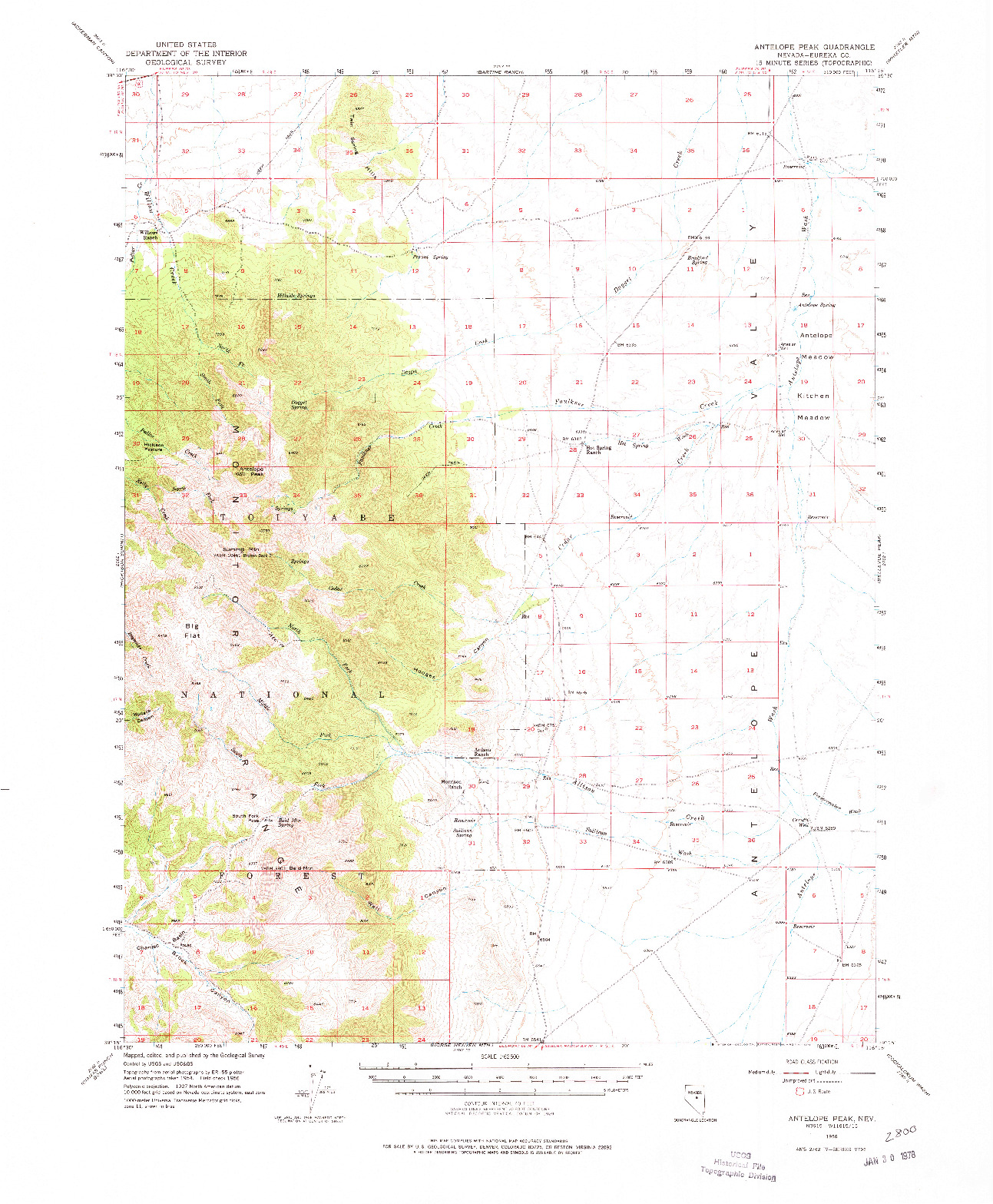 USGS 1:62500-SCALE QUADRANGLE FOR ANTELOPE PEAK, NV 1956