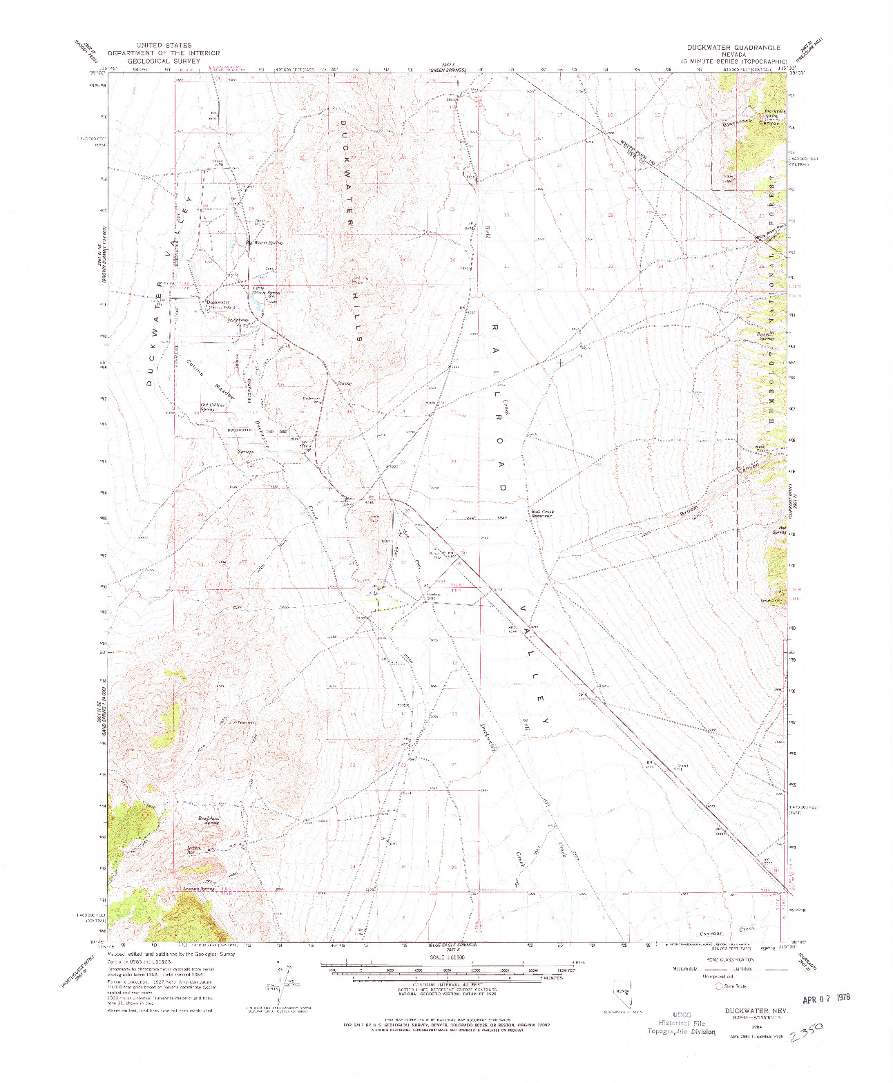 USGS 1:62500-SCALE QUADRANGLE FOR DUCKWATER, NV 1964