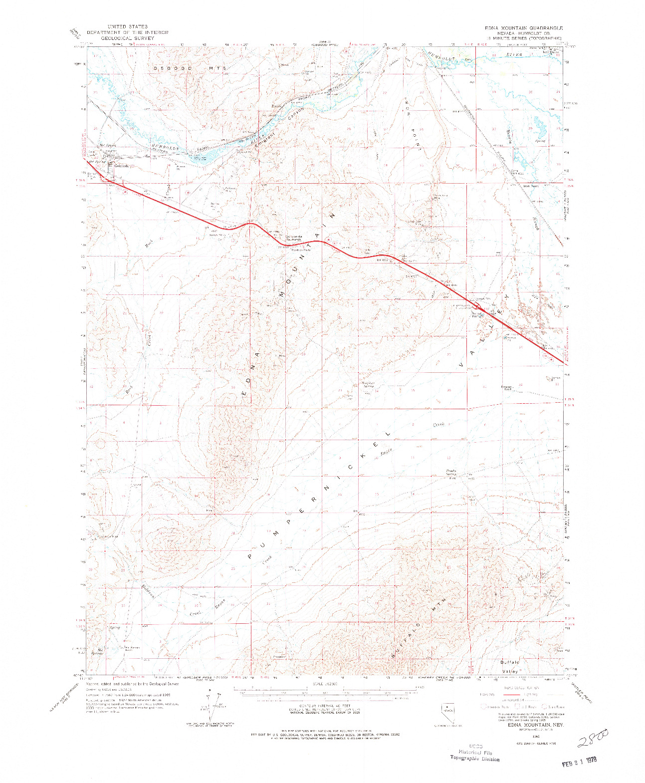 USGS 1:62500-SCALE QUADRANGLE FOR EDNA MOUNTAIN, NV 1965