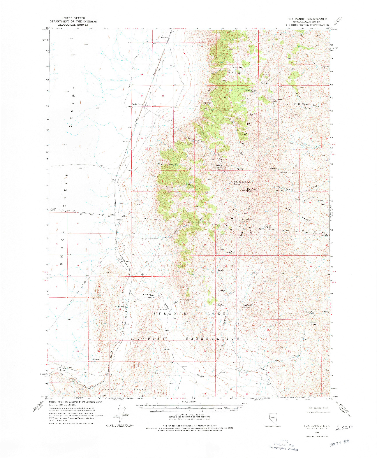 USGS 1:62500-SCALE QUADRANGLE FOR FOX RANGE, NV 1965