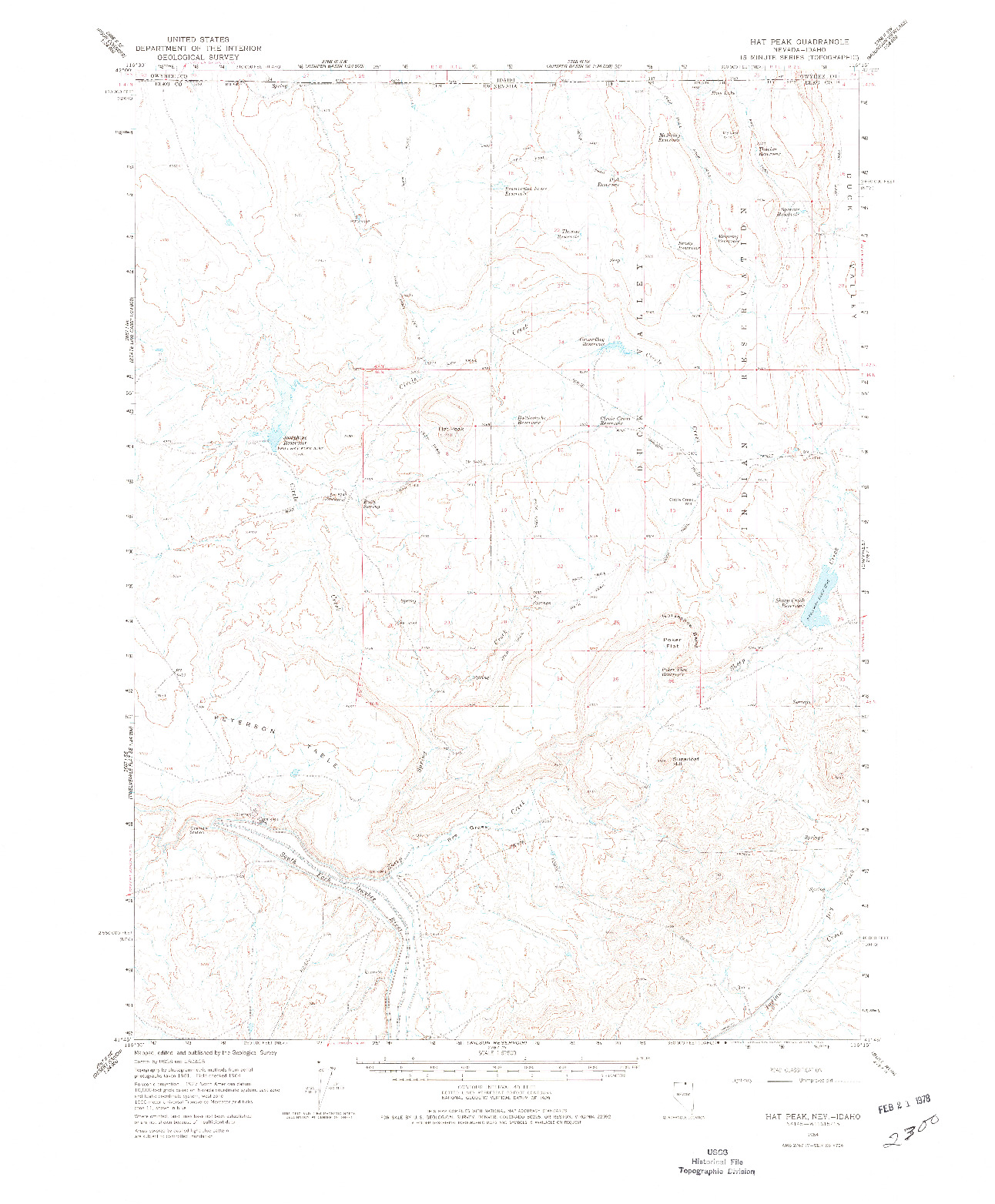 USGS 1:62500-SCALE QUADRANGLE FOR HAT PEAK, NV 1964