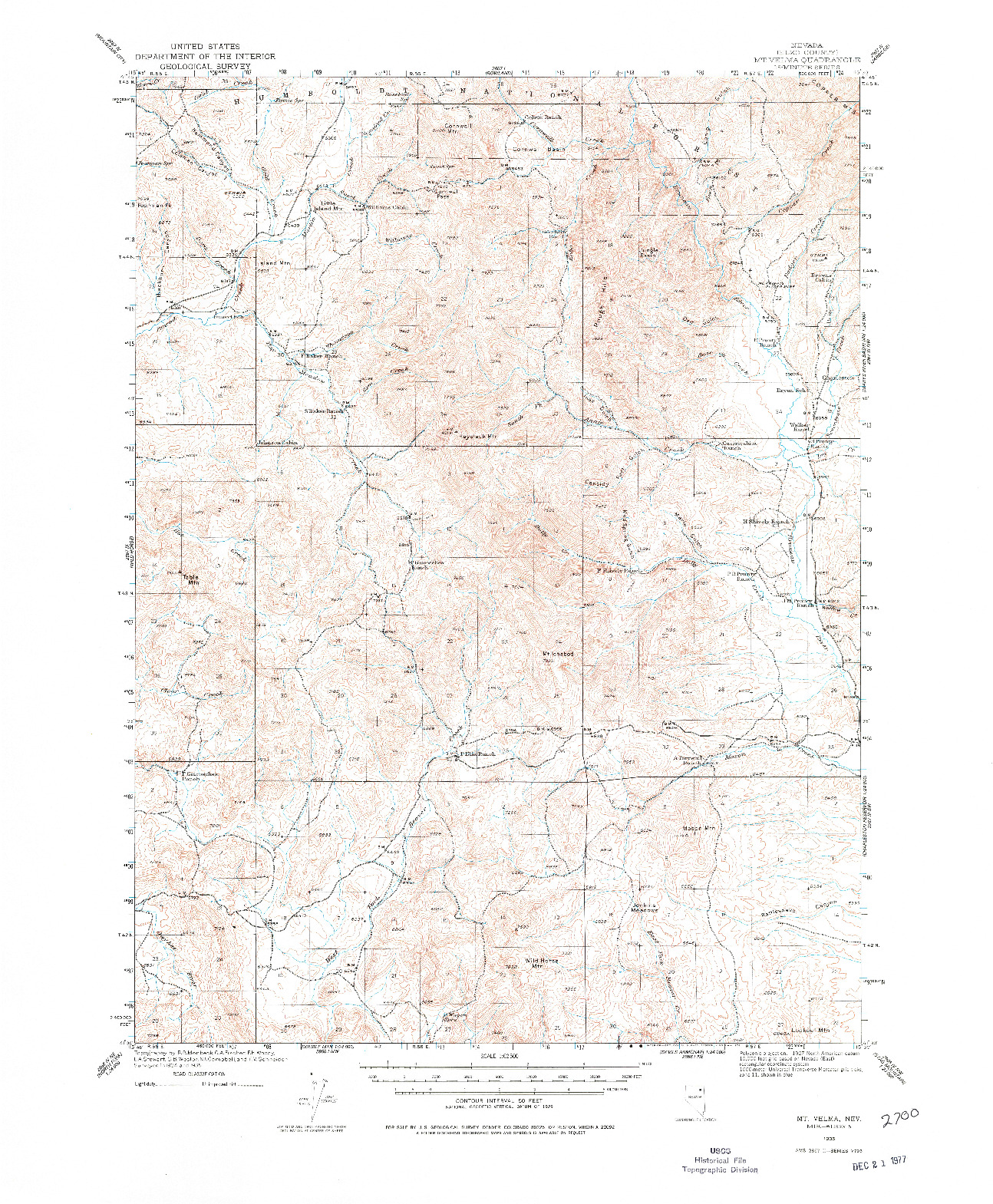 USGS 1:62500-SCALE QUADRANGLE FOR MT. VELMA, NV 1935