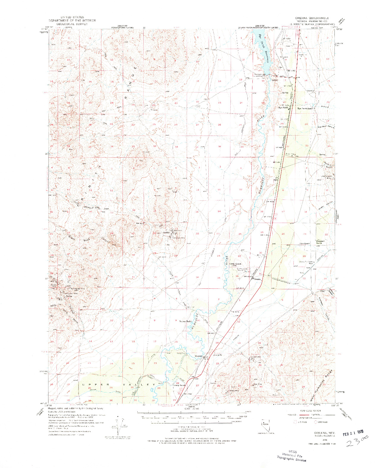 USGS 1:62500-SCALE QUADRANGLE FOR OREANA, NV 1956