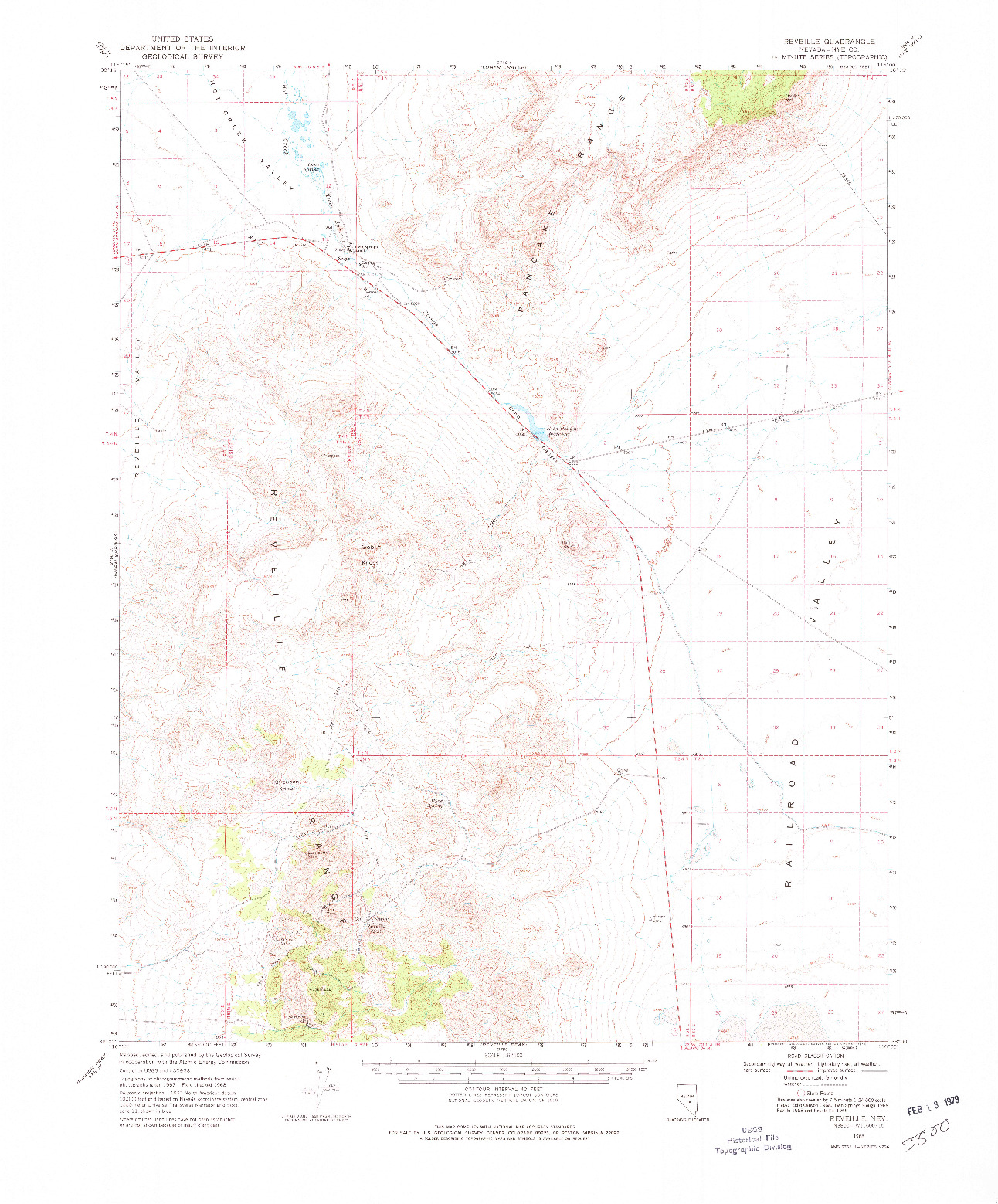 USGS 1:62500-SCALE QUADRANGLE FOR REVEILLE, NV 1968