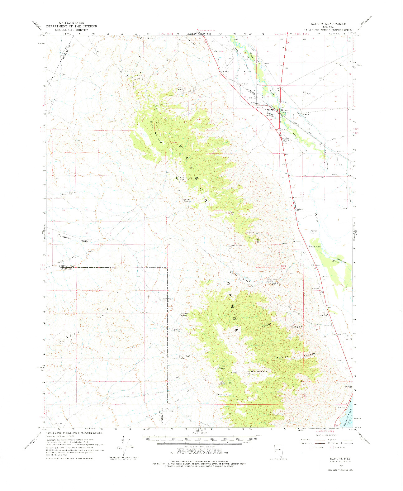 USGS 1:62500-SCALE QUADRANGLE FOR SCHURZ, NV 1964