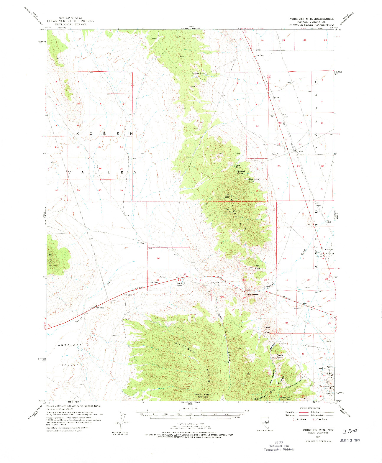 USGS 1:62500-SCALE QUADRANGLE FOR WHISTLER MTN, NV 1956